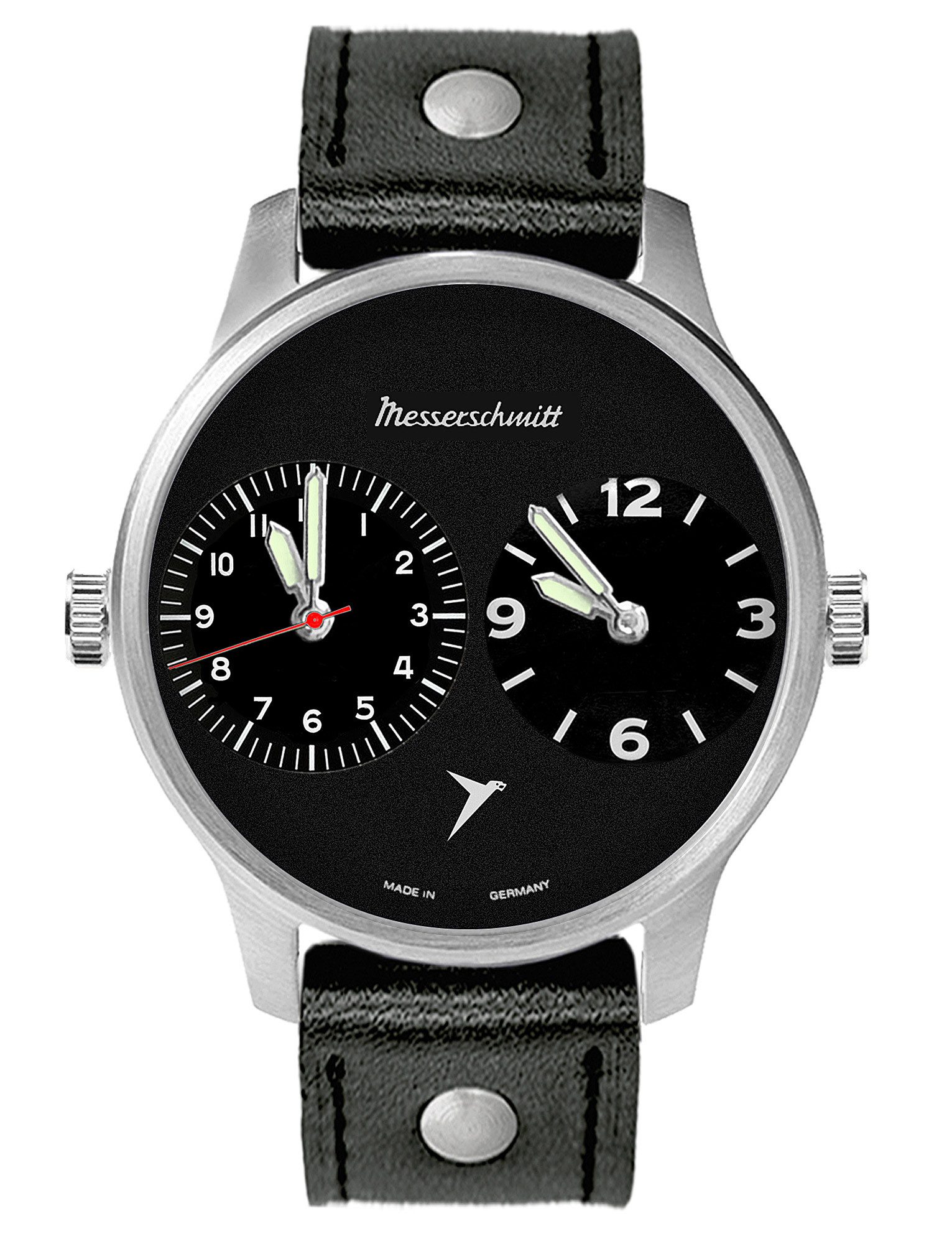 Messerschmitt Quarzuhr Zwei Zeiten Schwarz