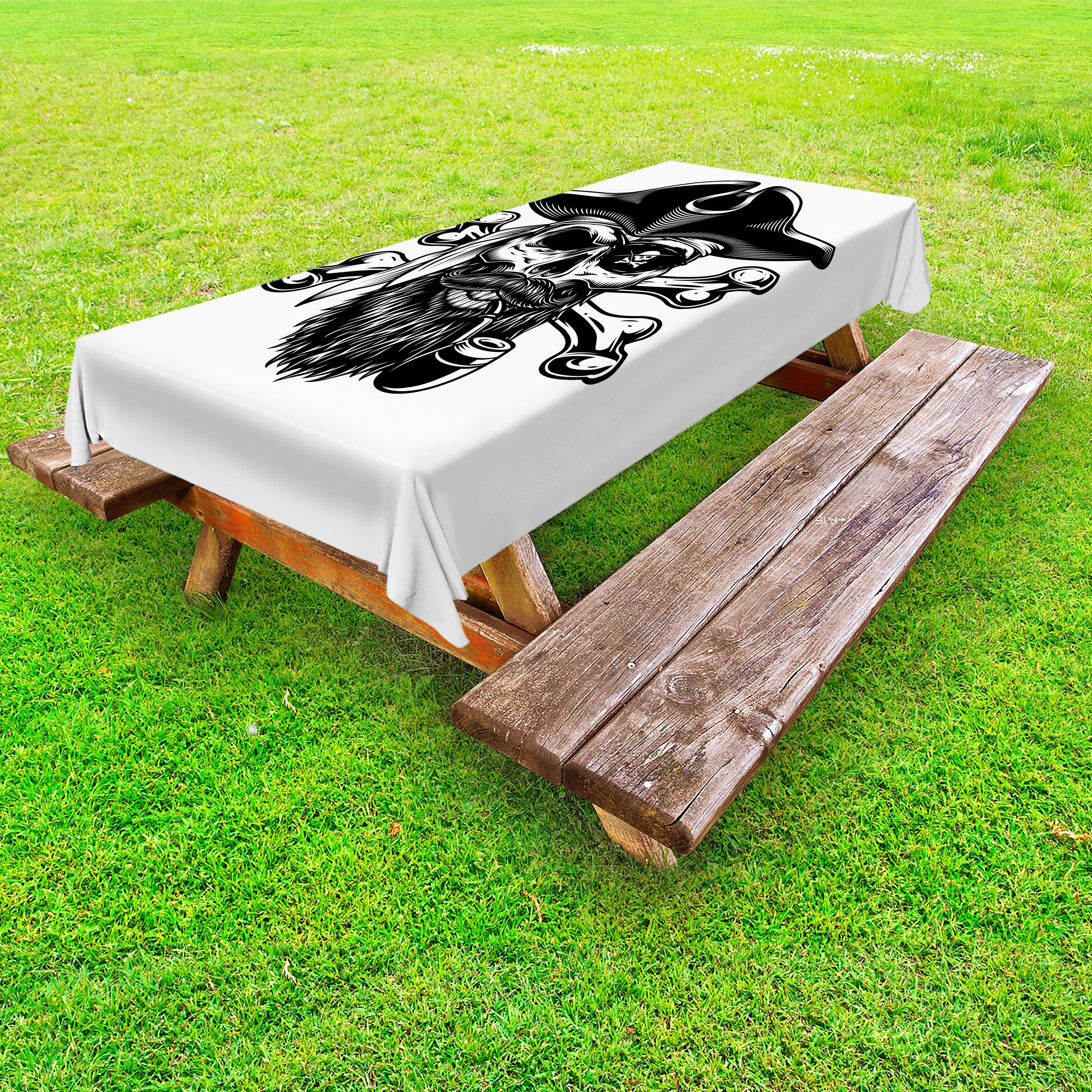 Abakuhaus Tischdecke dekorative waschbare Picknick-Tischdecke, Schädel-Rauchen Skelett als Pirat | Tischdecken