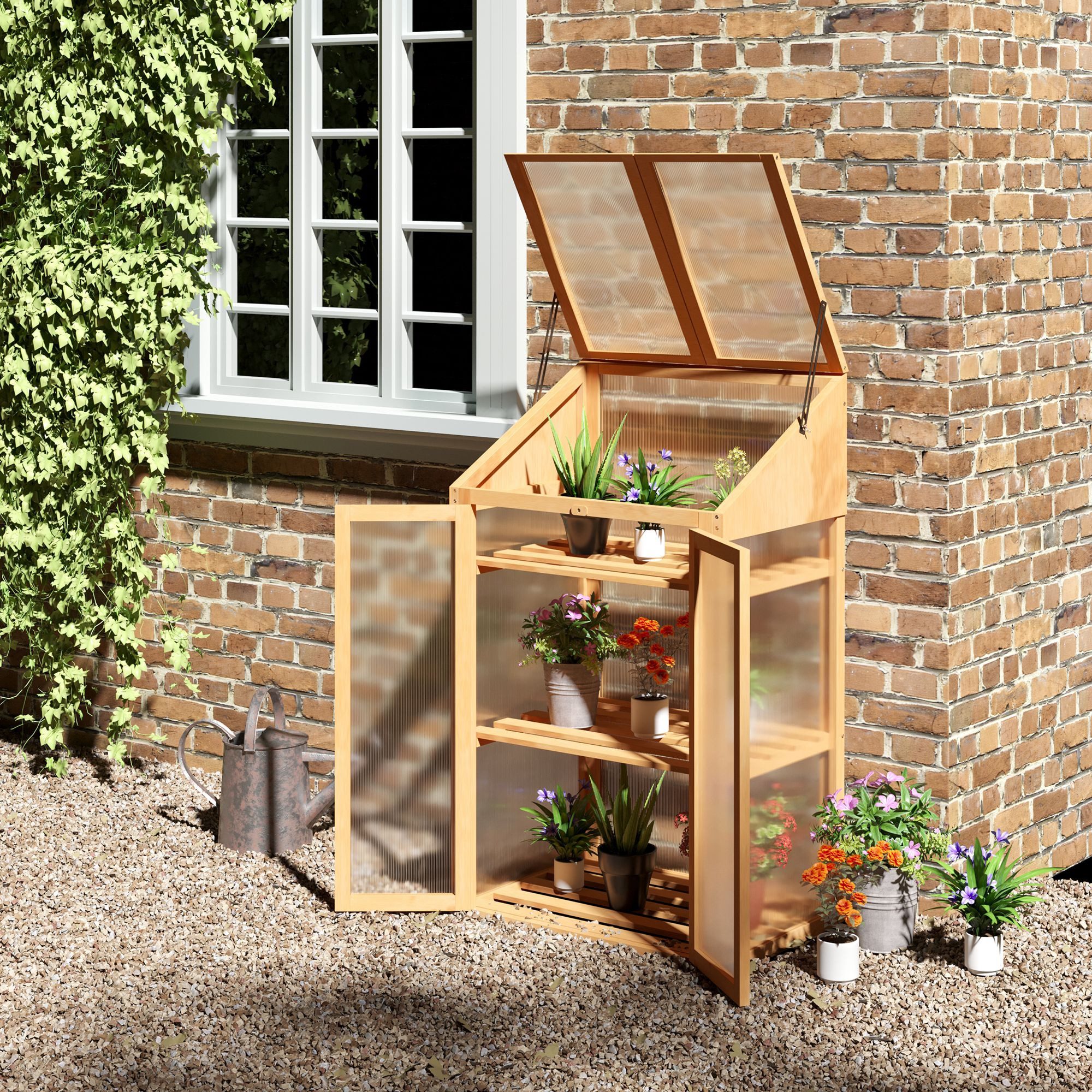 Outsunny Hochbeet 70 x 50 x 120 cm, mit Abdeckung, Fenster, Doppeltür, lich günstig online kaufen