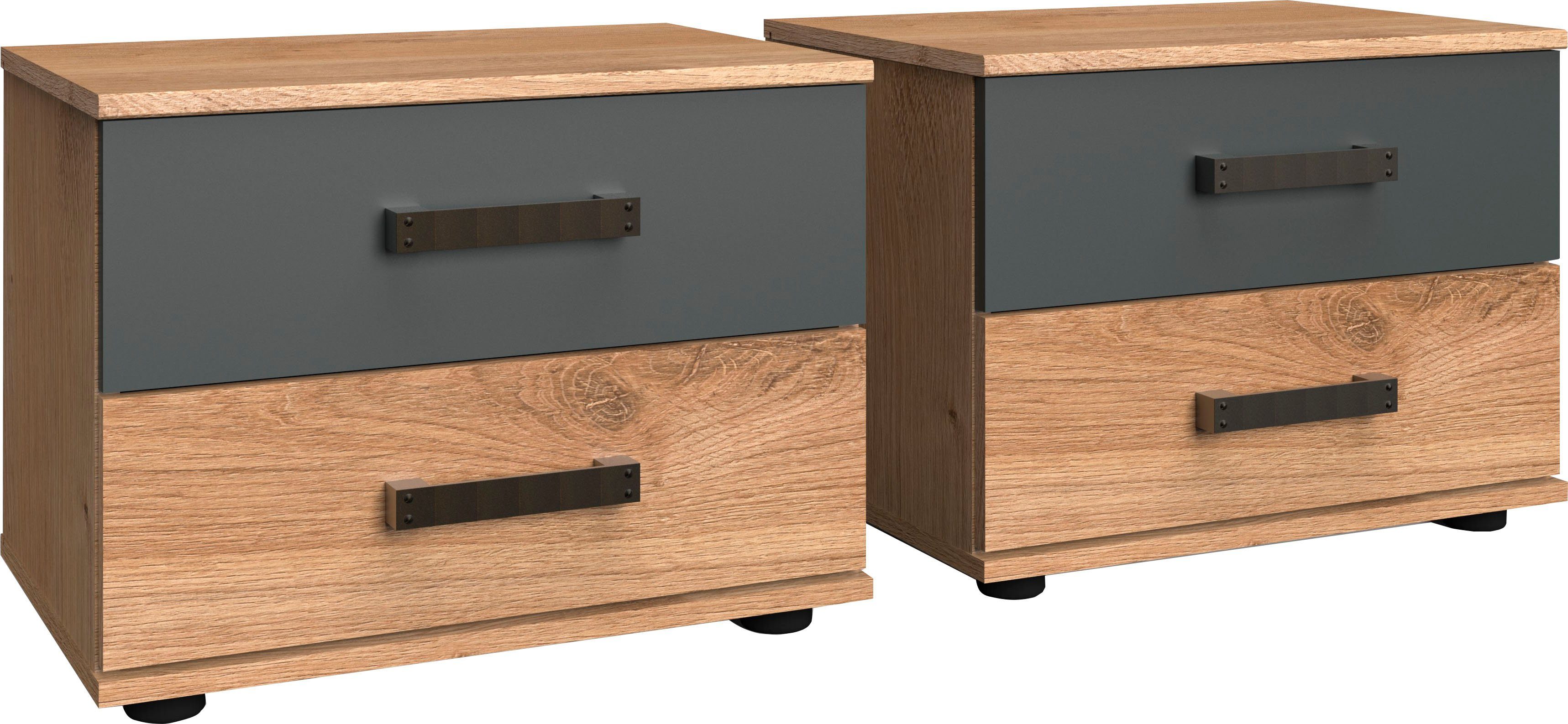 Wimex Schlafzimmer-Set Stockholm, rustikaler Look im Industrial Design, (Set), 6-teilig, Kleiderschrank mit Spiegel, Bett inklusive Schubladen – Bild 5 von 5