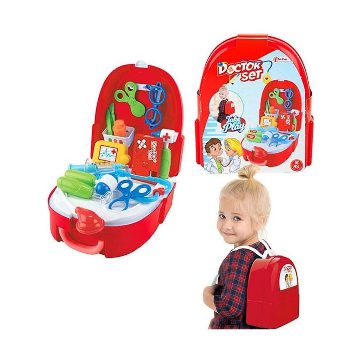 Toi-Toys Spielzeug-Arztkoffer DOCTOR Doktor-Set mit viel Zubehör im Rucksack 20-teilig