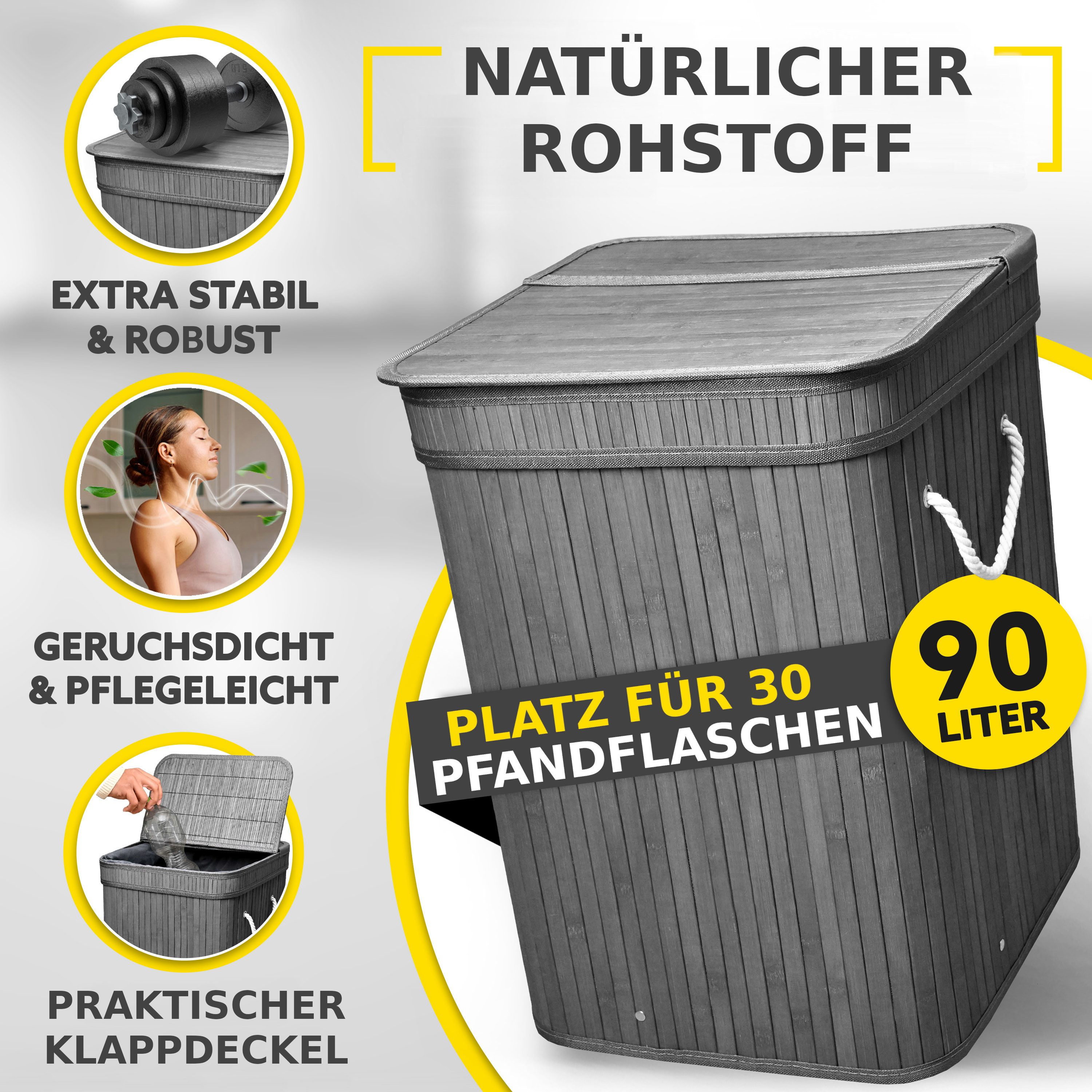 HANDFILL Flaschensammler Wäschekorb Bambus 90L mit günstig online kaufen