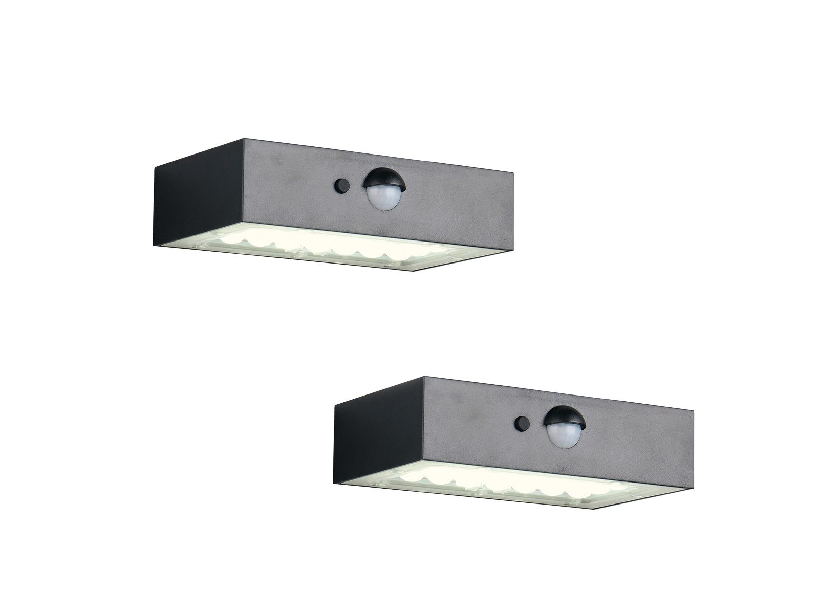 Reality Leuchten LED Außen-Wandleuchte Solarleuchte mit Bewegungsmelder, B 14cm, Bewegungsmelder, LED fest integriert, Neutralweiß, 2er Set Solar Wandleuchte außen, Garten und Carport Beleuchtung