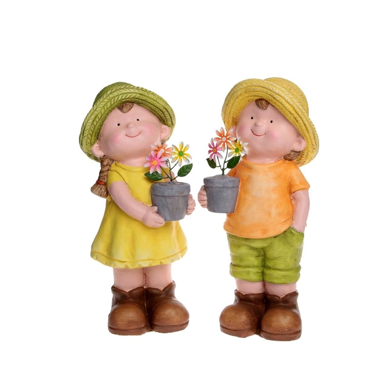 Dragimex Gartenfigur Sommerkinder Gärtnerkinder mit Blumentopf 40 cm 2er SET