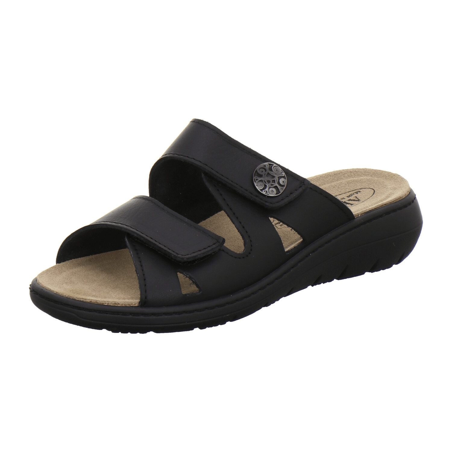 AFS-Schuhe 280823 Wechselfußbett Pantolette für Damen mit Keilabsatz, bequeme Sandalen aus Leder