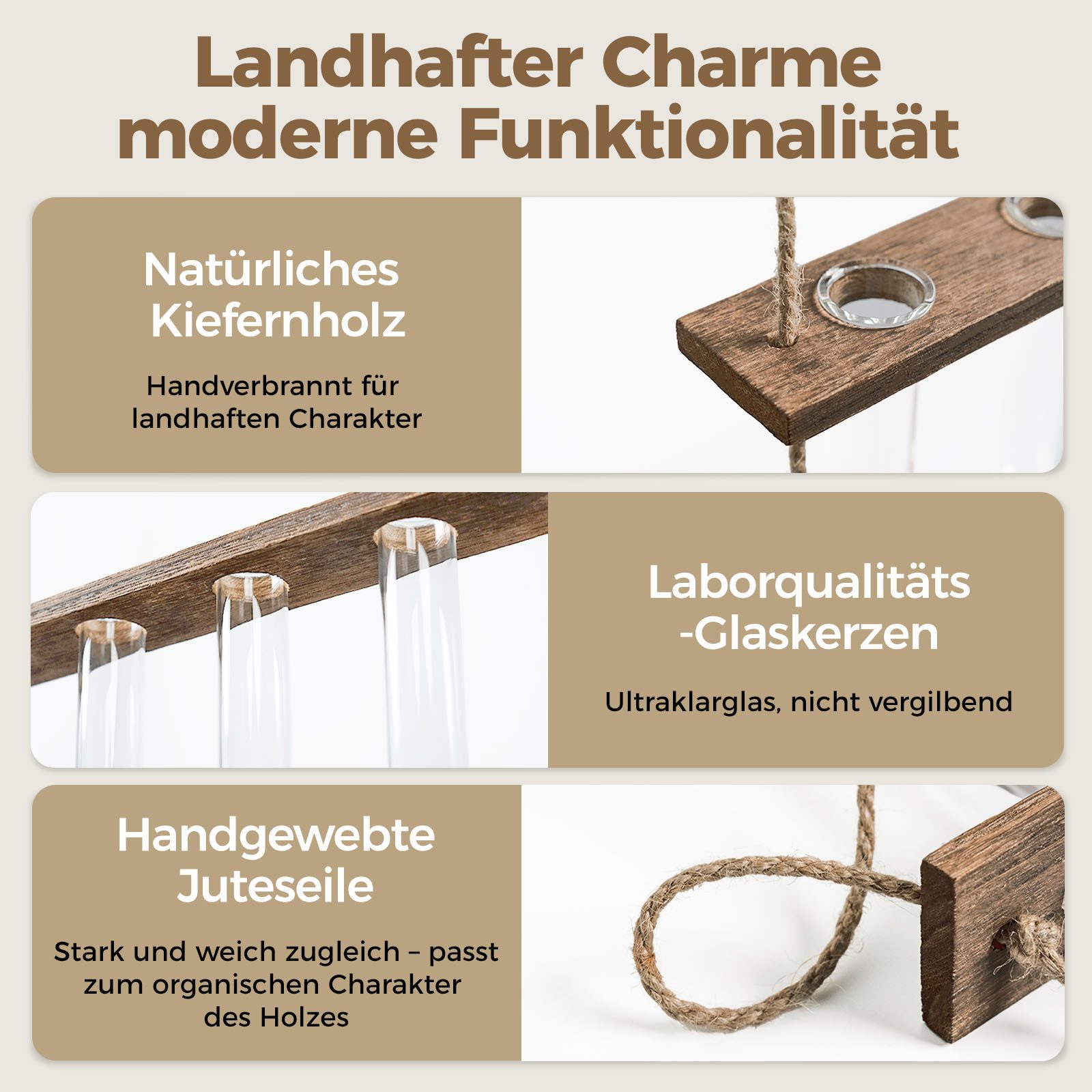 Bamworld Übertopf Vermehrungsstation mit Holzständer, 5 Glasröhrchen, 3-stufig (1 St), für Hydrokultur
