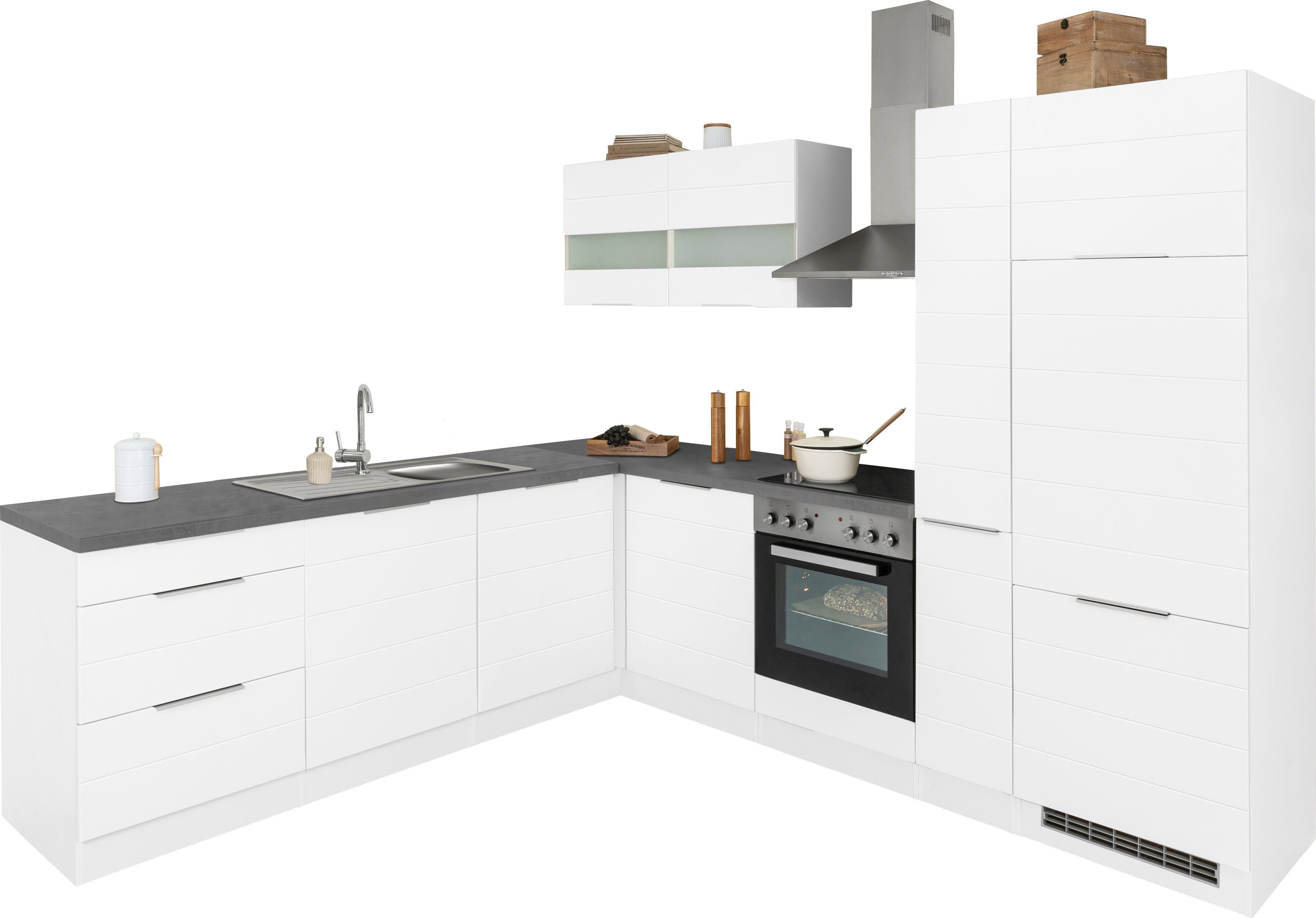 HELD MÖBEL Küche Luhe, Stellbreite 240×270 cm, wahlweise mit oder ohne E-Geräten, MDF-Fronten weiß