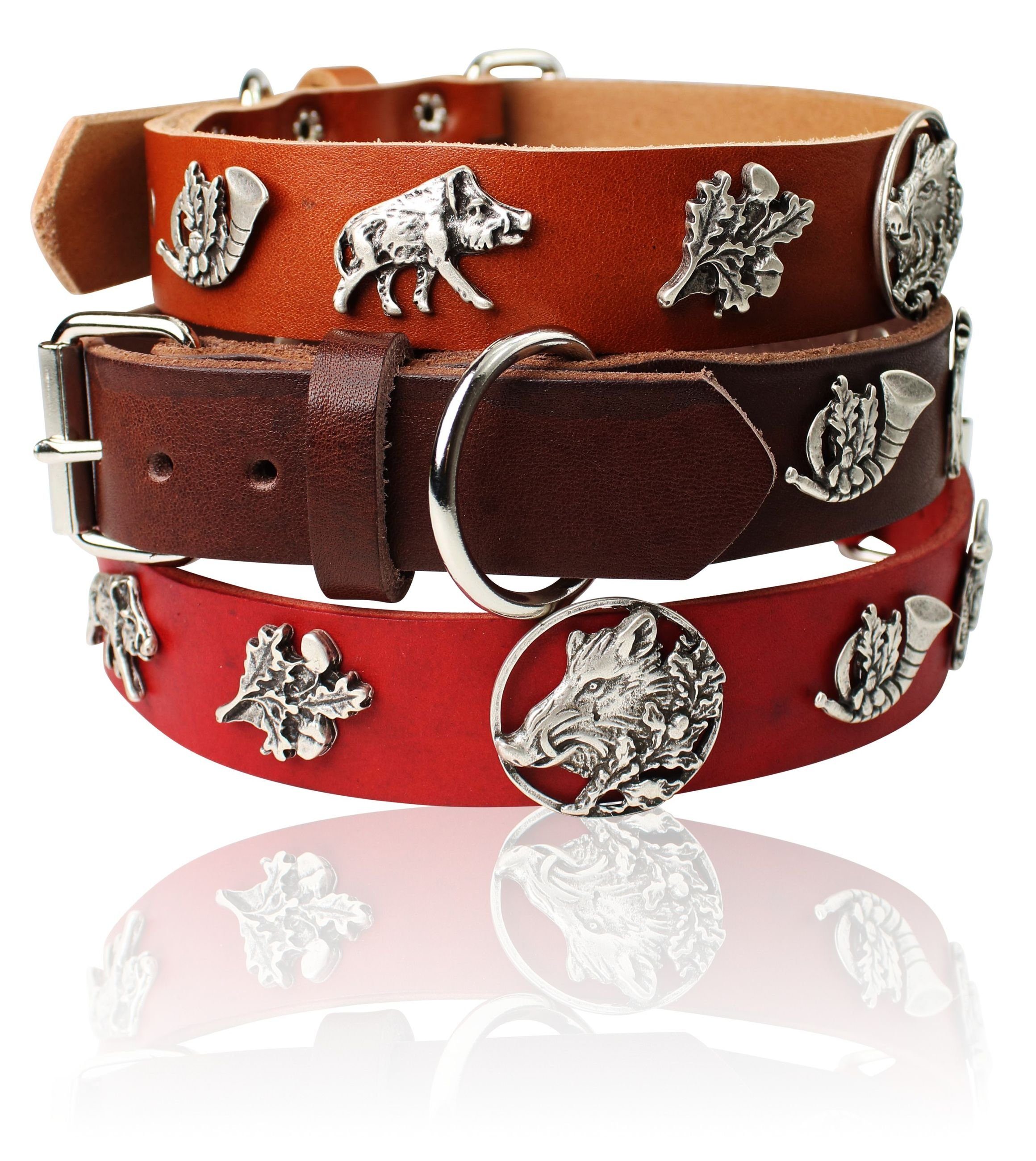 FRONHOFER Hunde-Halsband »18279«, Ökoleder, Hundehalsband mit Zierteilen in  Jagdmotiven Naturleder 3 cm