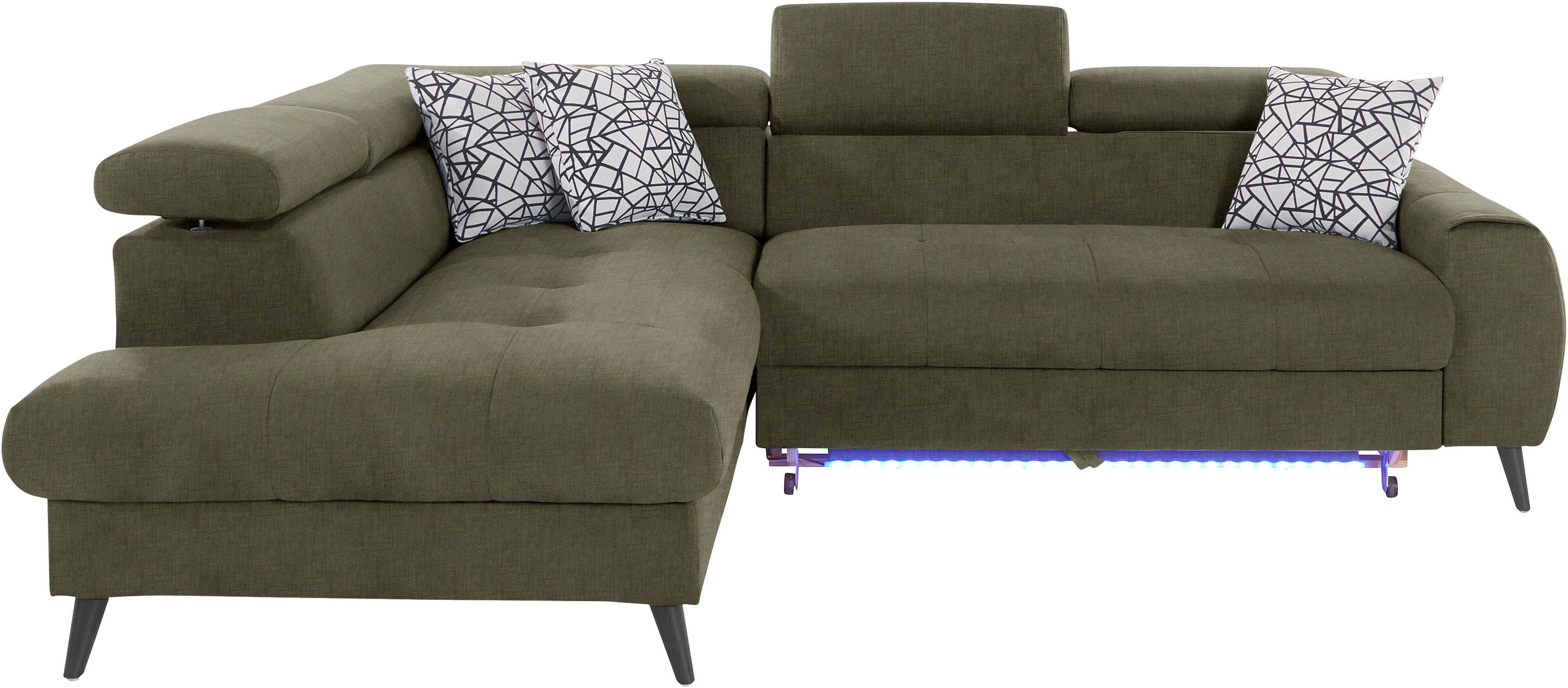 COTTA Ecksofa Mia L-Form mit 3 Zierkissen, wahlweise mit Bettfunktion, Bettkasten, Beleuchtung & Wireless-Charger. Reduzierter Preis € 1.479,99. Unverbindliche Preisempfehlung € 2.799,00