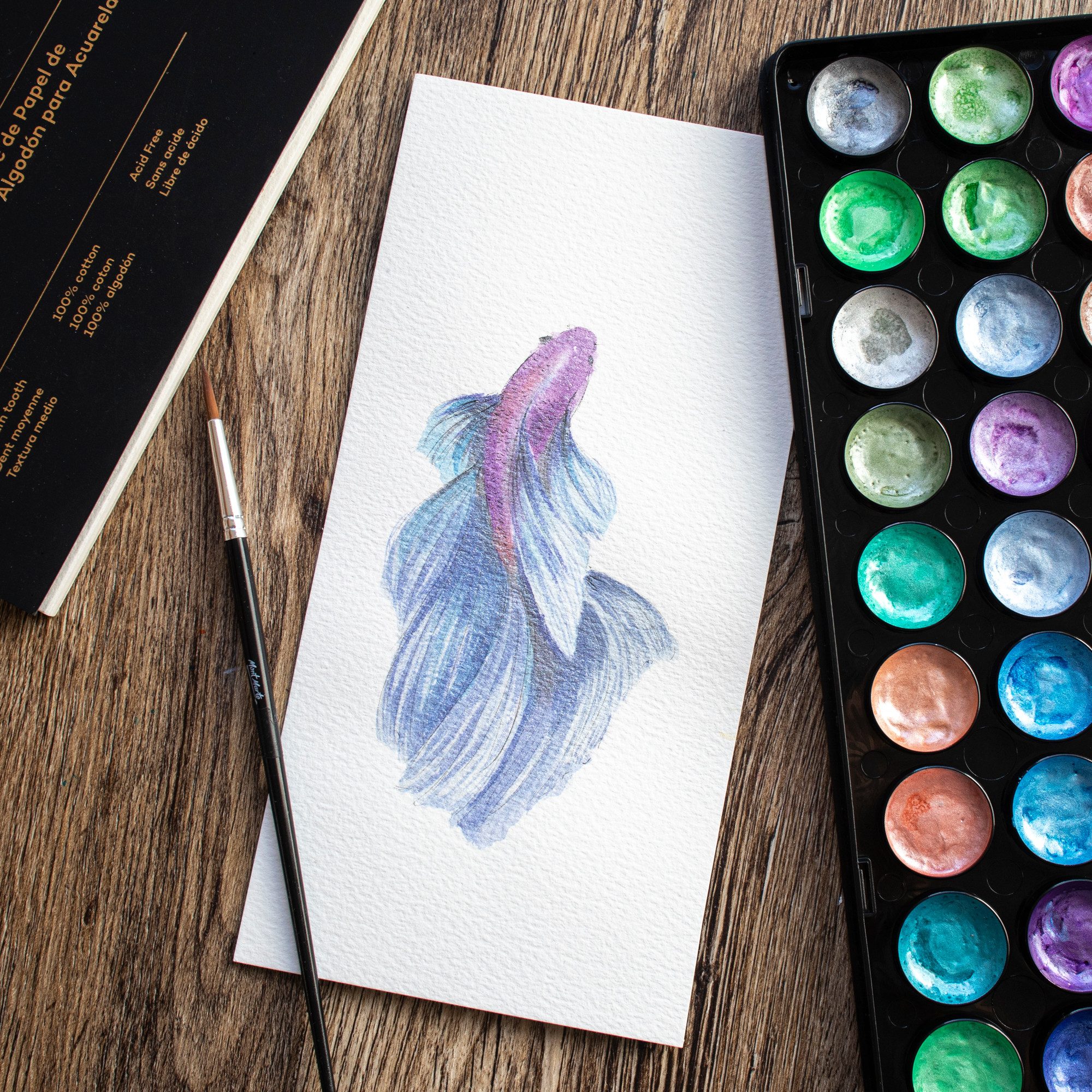 Mont Marte Aquarellfarbe SIGNATURE Wasserfarben Set - 36 Metallic Aquarellfarben mit 1 Pinsel, – Ideal für Aquarellmalerei – Für Kinder, Schüler, Anfänger & Kün – Bild 4 von 5