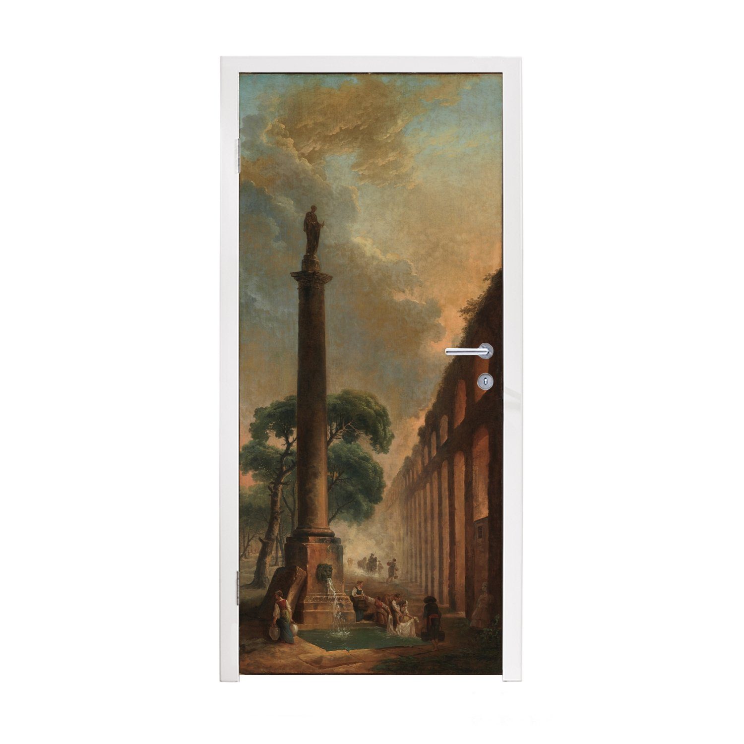 Gemälde St), cm Hubert (1 Türtapete - für bedruckt, Robert, Der Tür, Matt, von Fototapete MuchoWow Türaufkleber, 75x205 Springbrunnen