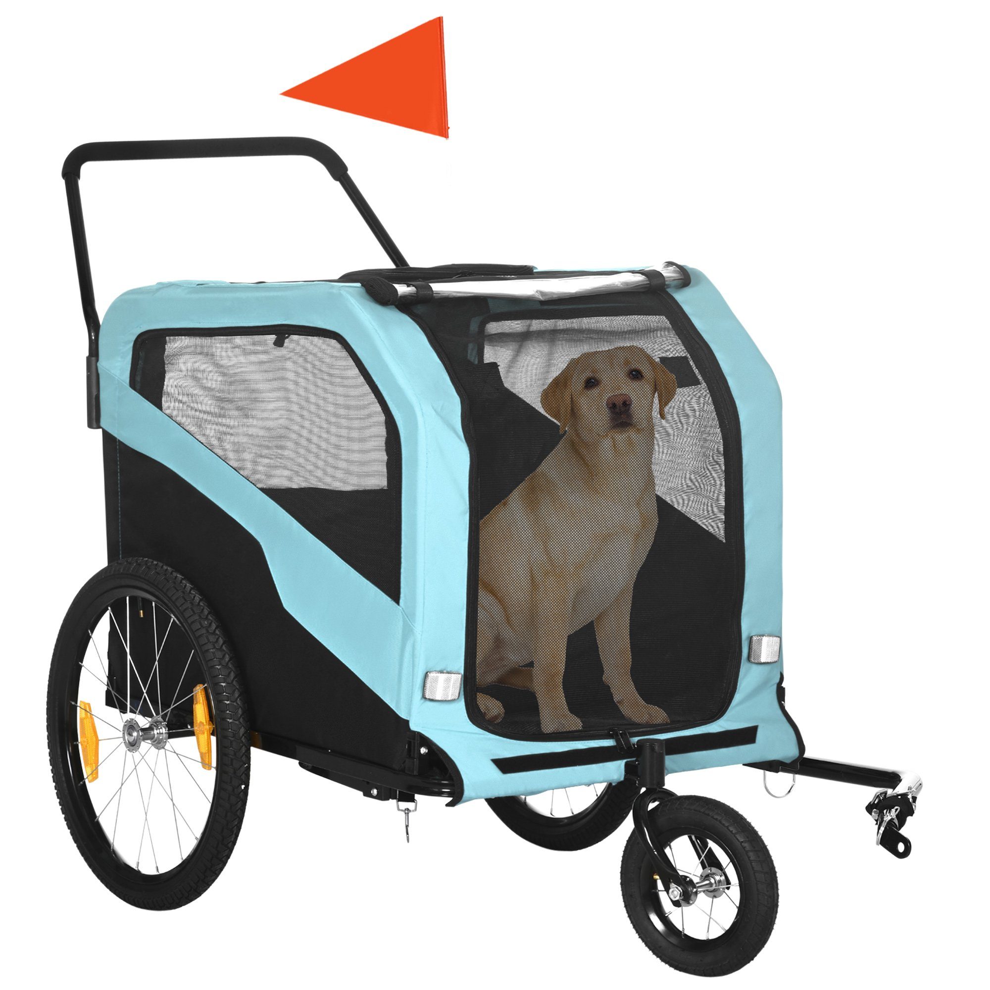 PawHut Fahrradhundeanhänger 2-in-1 Hundebuggy max. 30 kg, Hundewagen mit Reflektoren
