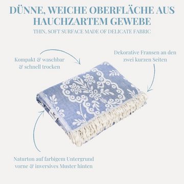 Tagesdecke Plaid Paisley 150 x 200 cm blau Jacquard Wohndecke Tagesdecke Überwurf, Carenesse, Edle & zarte Wendedecke aus 100% Baumwolle Tischdecke Sofadecke