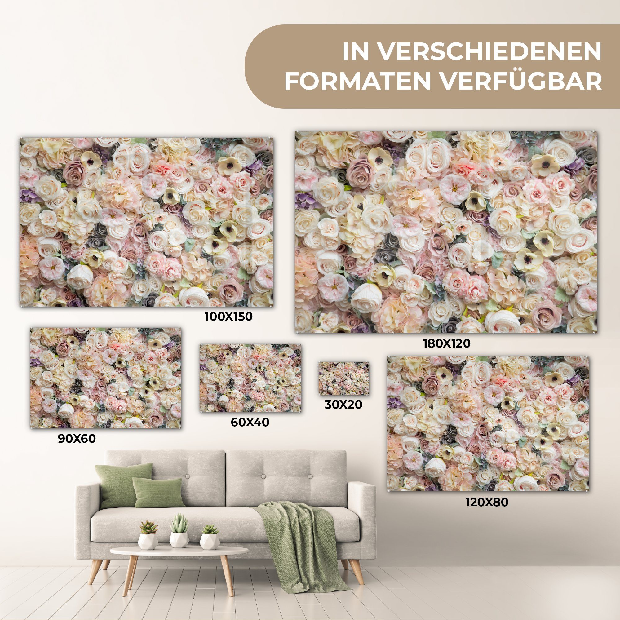 Acrylglasbild Rosen - Schlafzimmer & St), Blumen - Pastell, (1 MuchoWow Acrylglasbilder Wohnzimmer