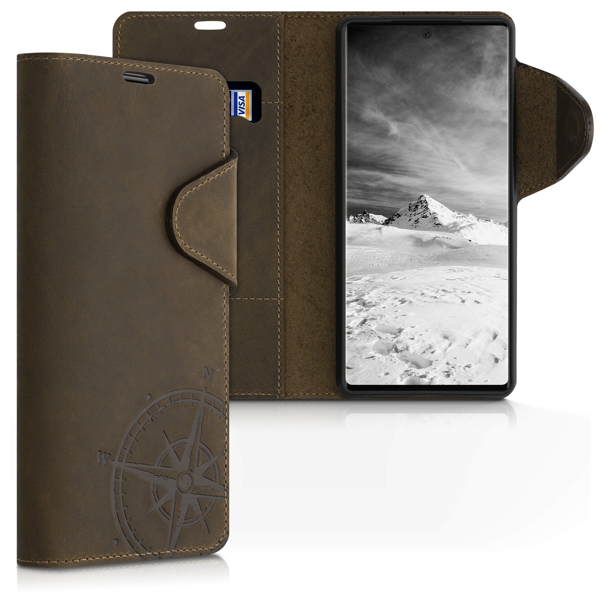 kalibri Handyhülle Hülle für Google Pixel 6, Leder Schutzhülle - Handy  Wallet Case Cover - Kompass Vintage Design