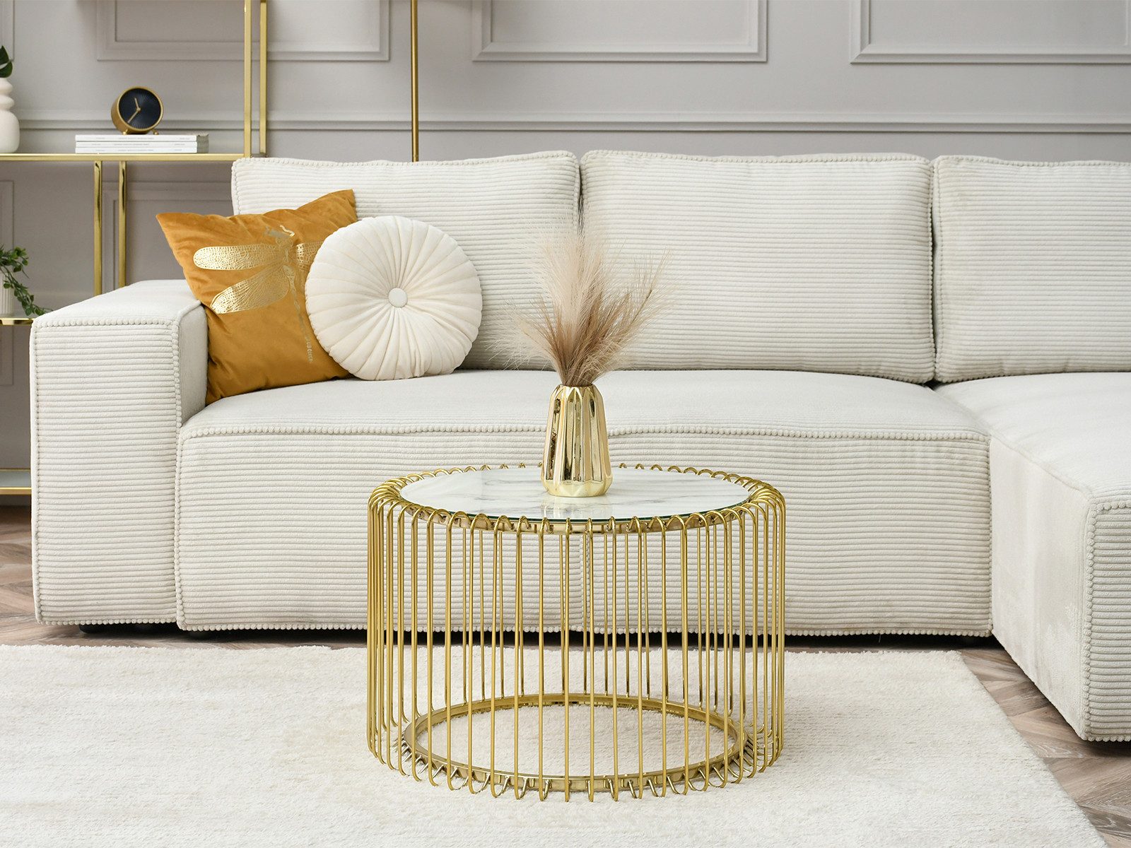 Compleo Couchtisch NAVS M durchbrochenes Gestell, Glamour design, Tischplatte aus Glas