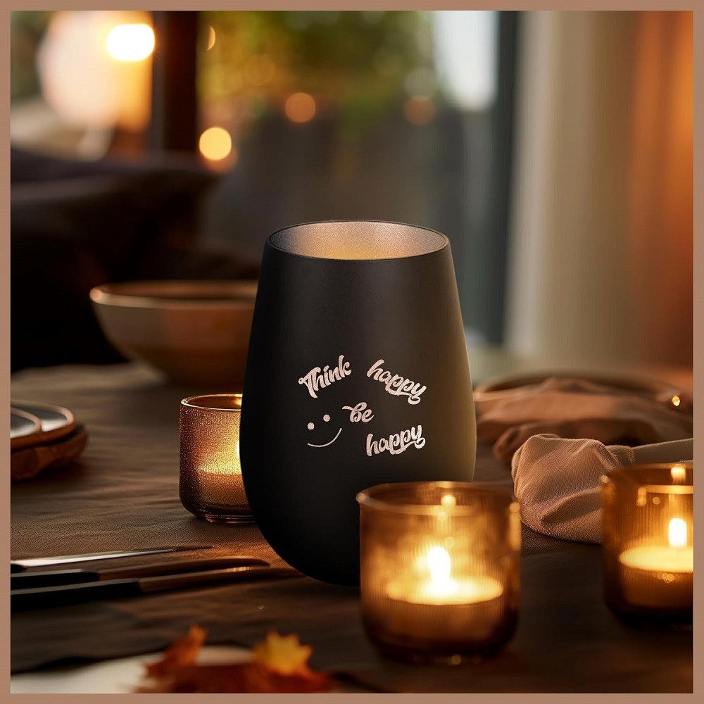 Der Porzellan-Laden Windlicht Personalisiertes Windlicht: 'Think happy be happy'. Inspirierende