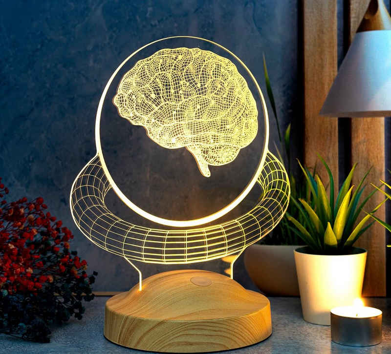 Geschenkelampe LED Nachttischlampe Gehirn 3D Geschenk für Schulpsychologen / Gehirnchirurg / Neurologe, Leuchte 7 Farben fest integriert, Geschenk für Berufseinstieg, Arzten