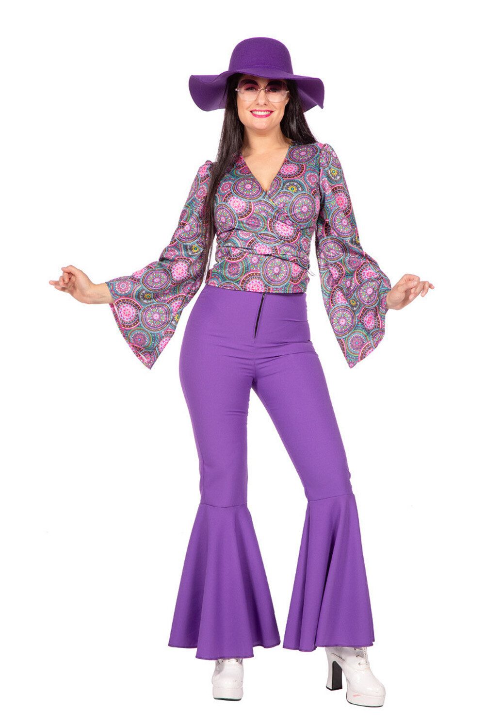 Wilbers Hippie-Kostüm Psychedelic Hippie Kostüm Flower Power 70er Jahre Karneval Retro
