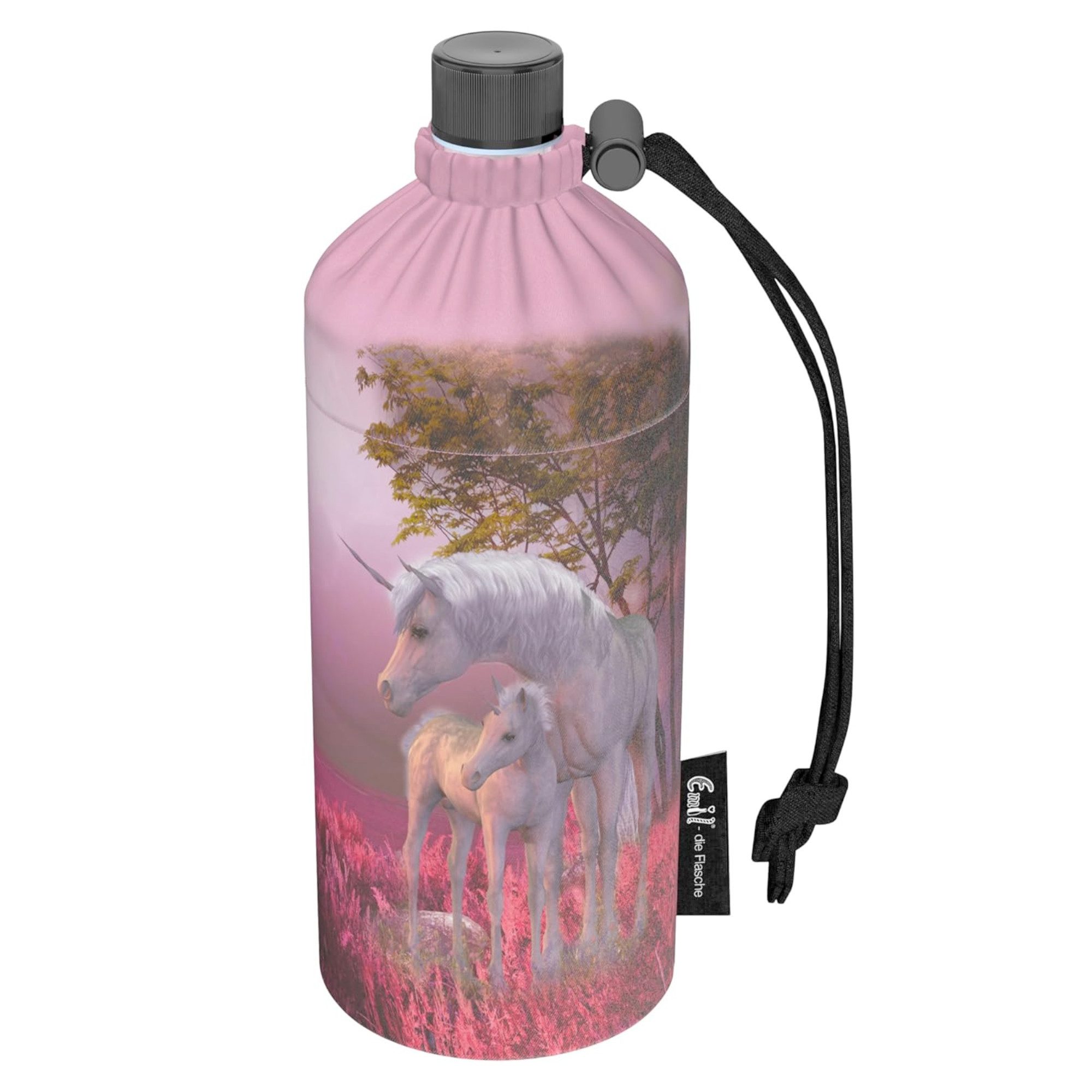 Emil Trinkflasche Einhorn Kinder Trinkflasche, isolierte Glasflasche, spülmaschinenfest, Auslaufsicher, 400ml