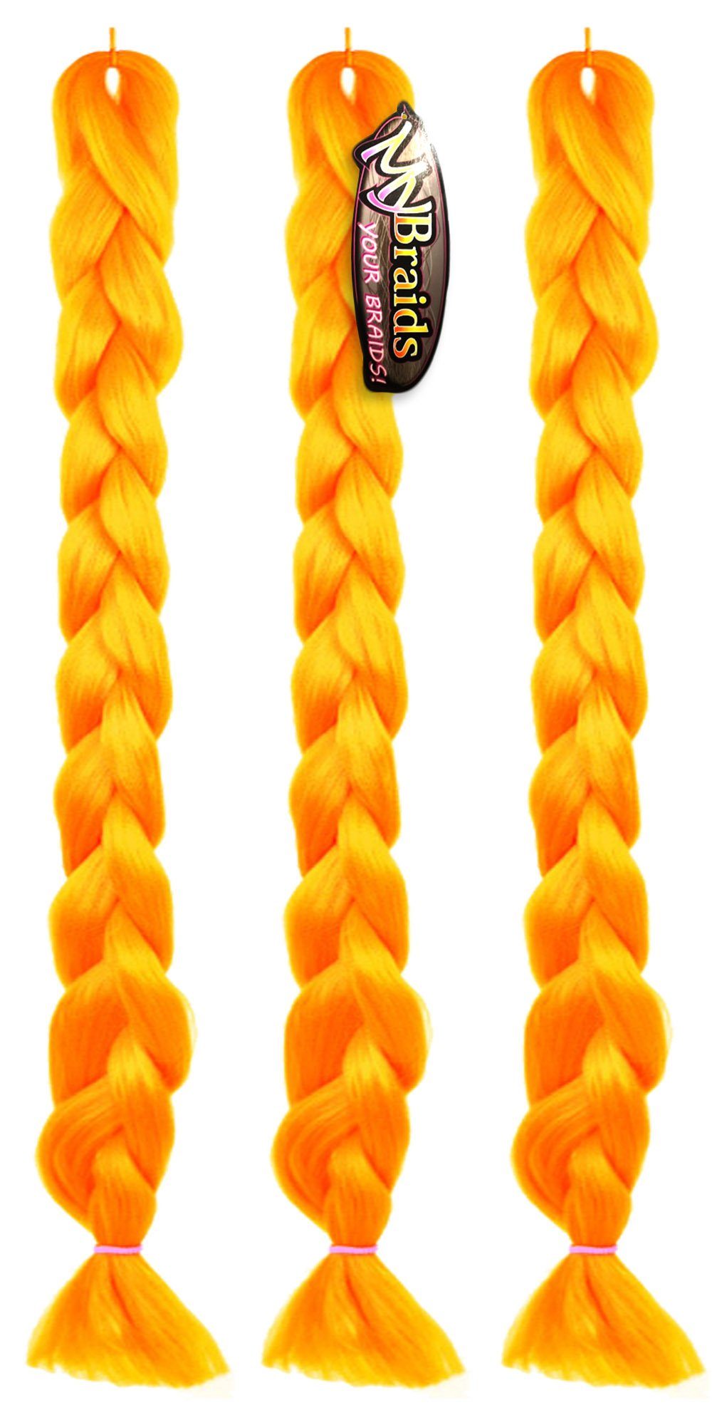 MyBraids YOUR BRAIDS! Kunsthaar-Extension Premium Braids Flechthaar Zöpfe 1-farbig mit 2m Länge im 3er Pack 20-AY Orange