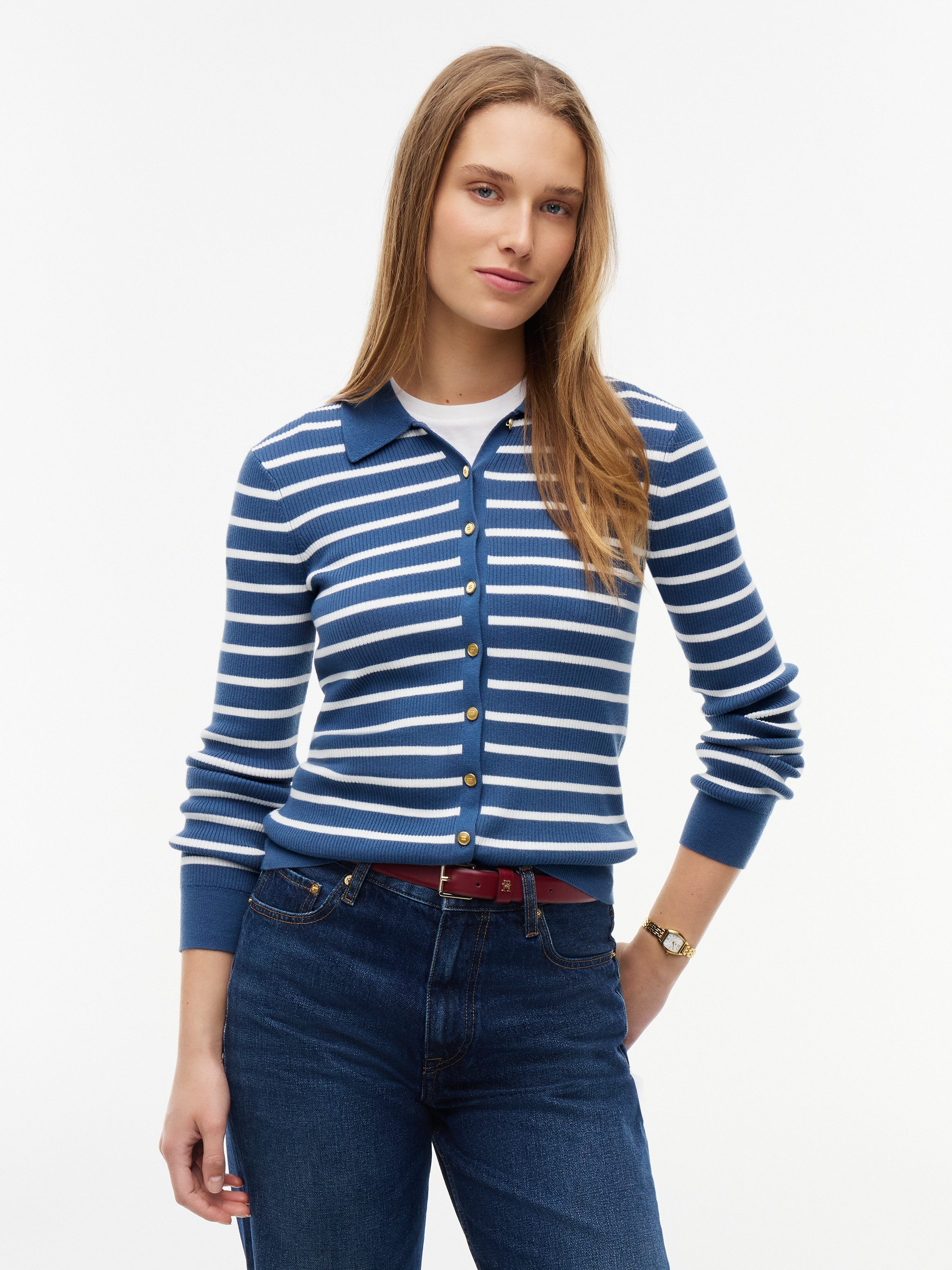 Tommy Hilfiger Strickjacke FINE GG LS POLO-NK CARDIGAN Baumwollmischung, Polokragen