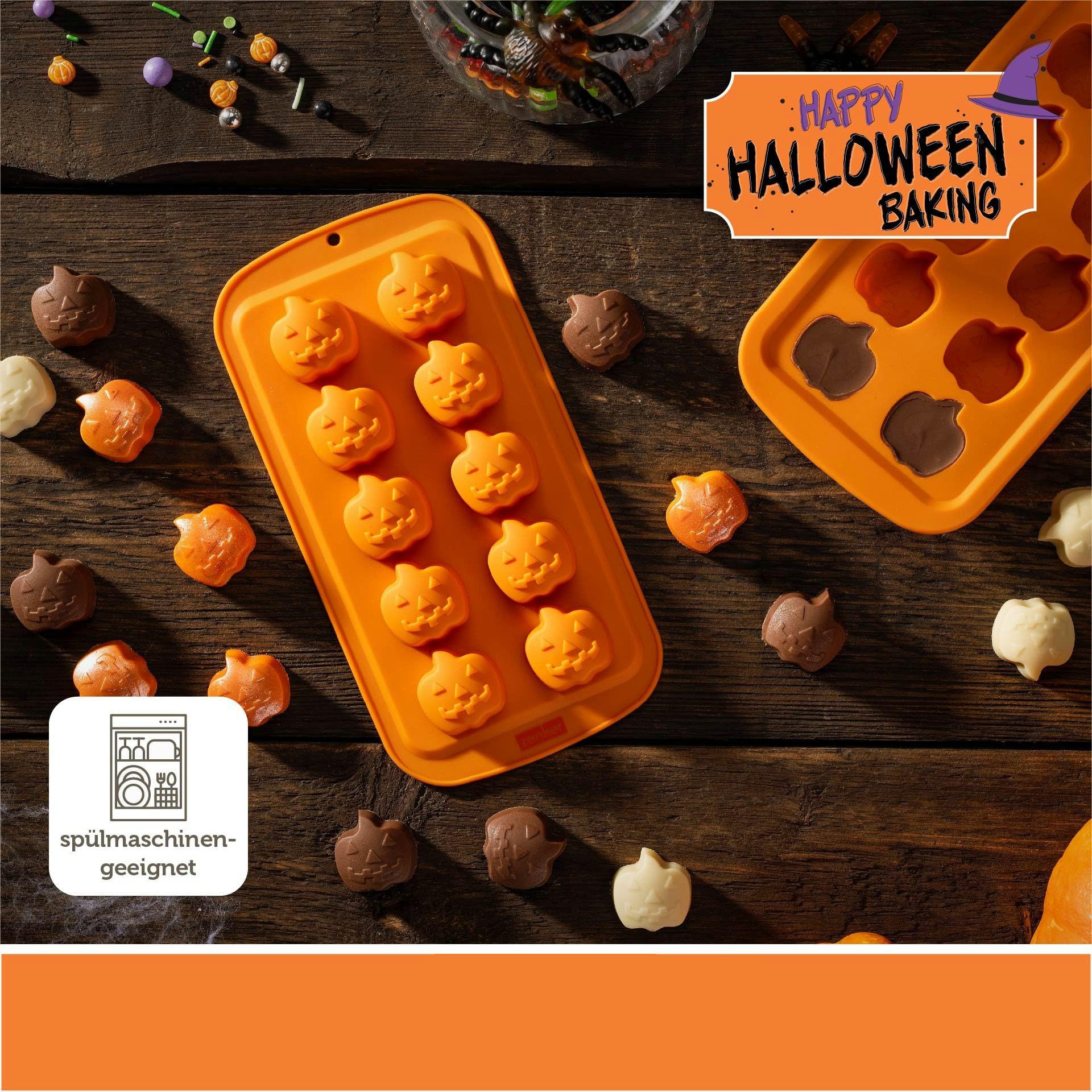 Sorvyzxn Backform Mini-Kürbis Schokoform/Eiswürfelform – 10er Halloween Backform, (1-tlg), aus Silikon, spülmaschinengeeignet – Optimal für kreative Leckereien
