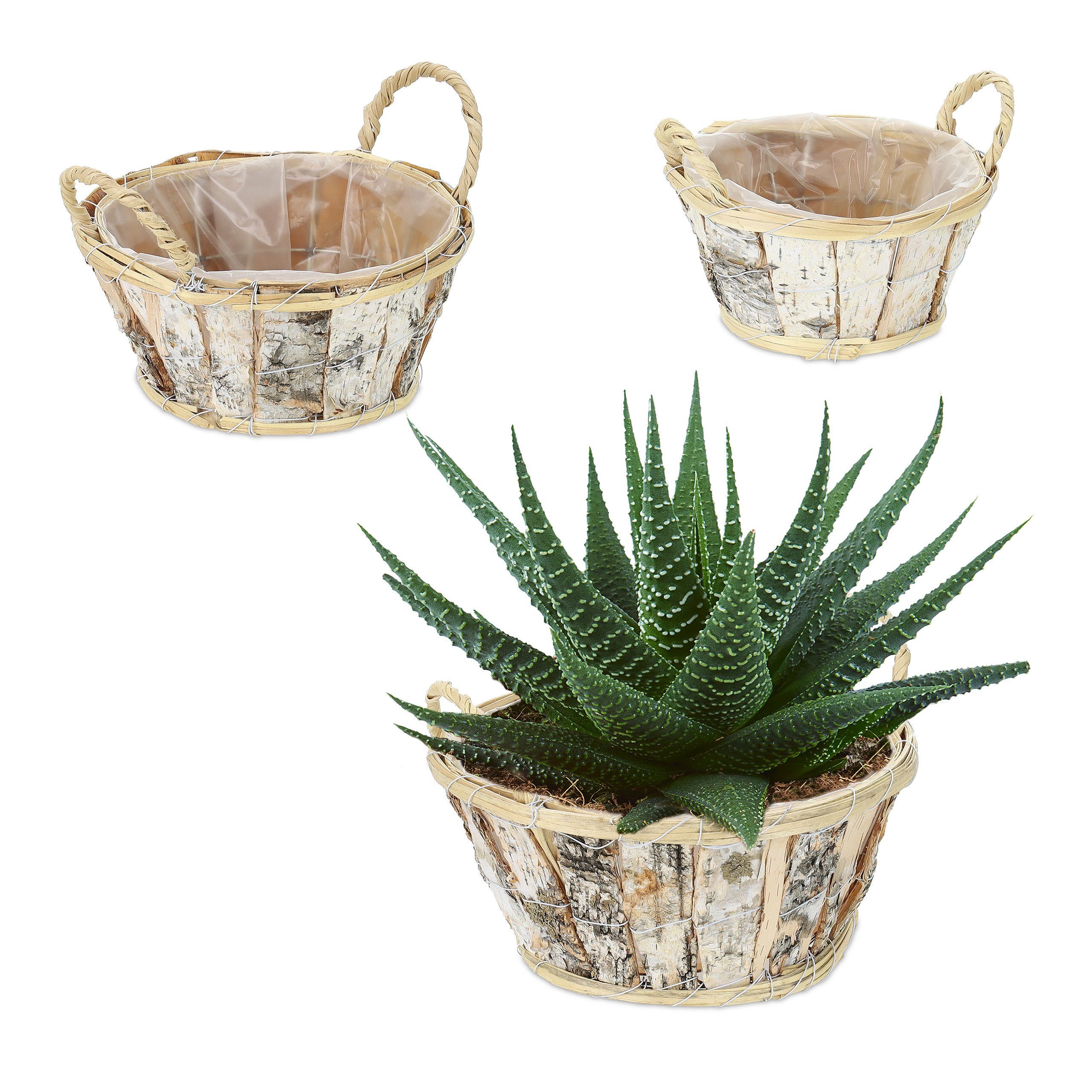 Blumentopf Runder Blumentopf Birke im 3er Set