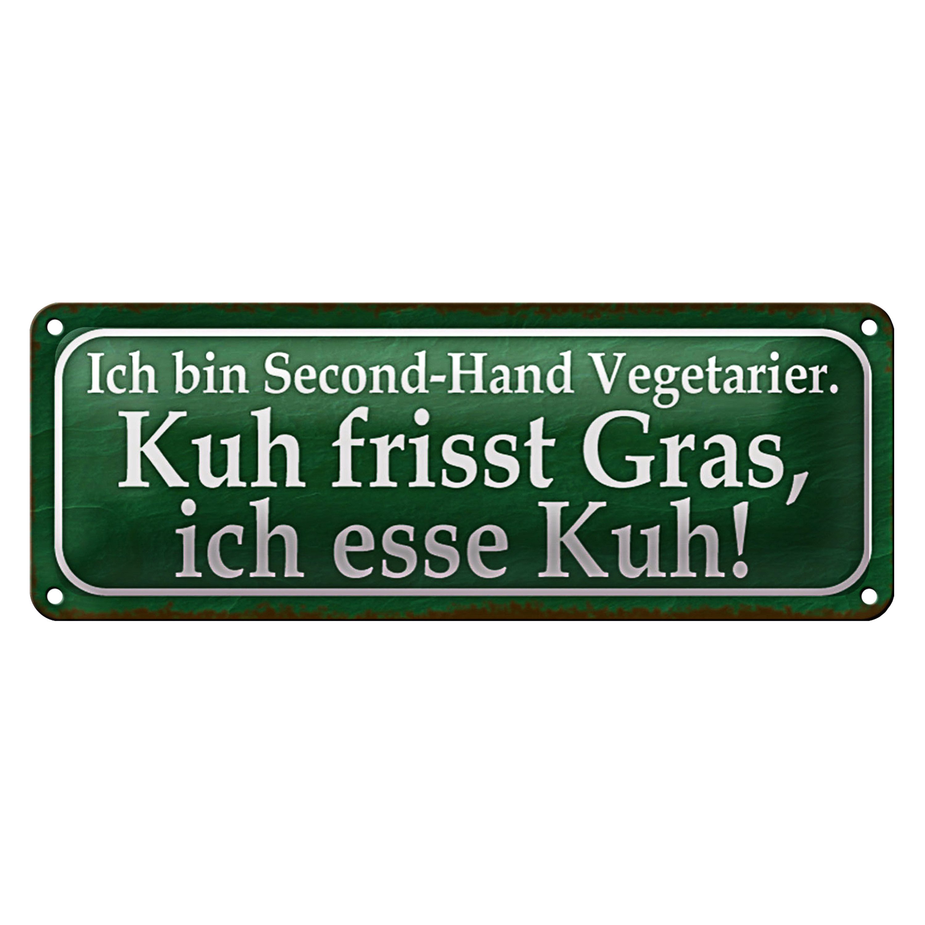 Roomando Metallschild Blechschild Spruch 27x10cm ich bin Second-Hand Vegatarier Dekoration