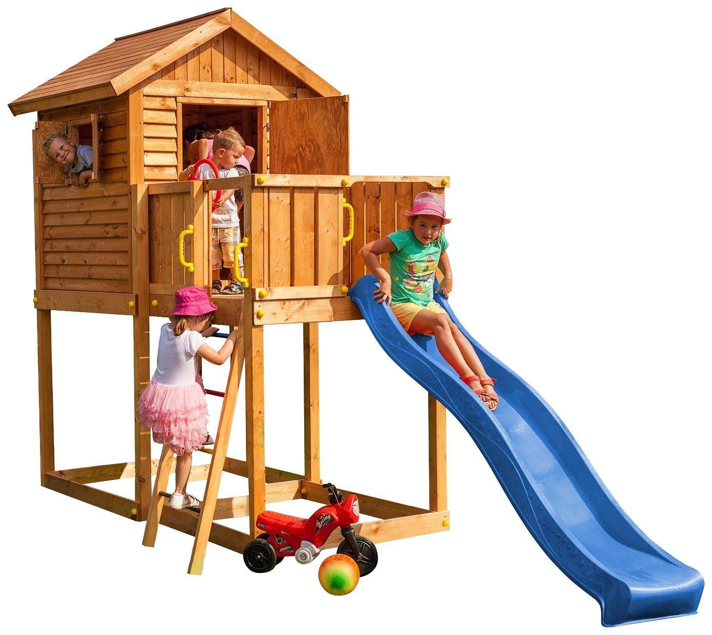 FUNGOO Spielturm My House, Spielhaus & Rutsche, Sandkasten, FSC® - schützt Wald