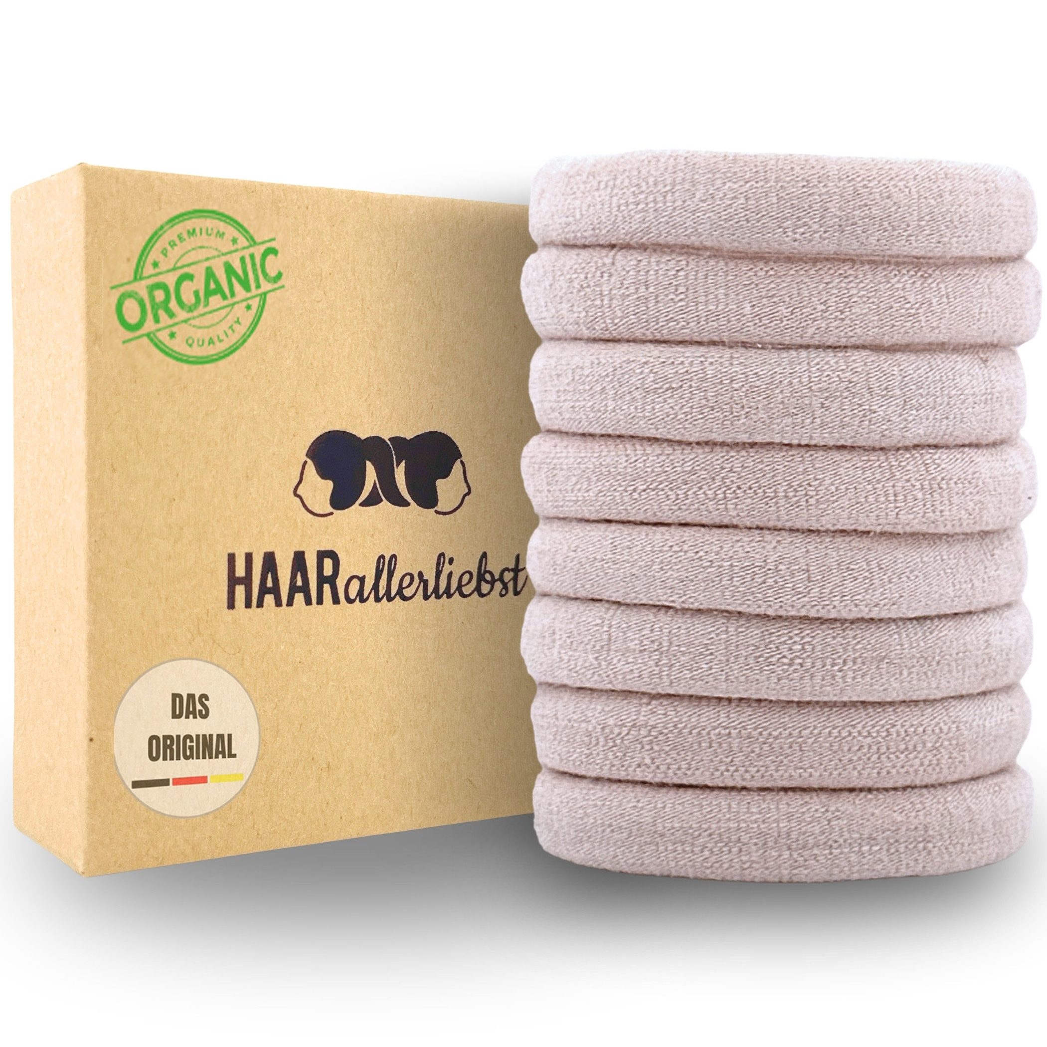HAARallerliebst Haargummi Bio Резинки для волос soft groß, Spar-Set, 8-tlg., Farbe beige, 4cm