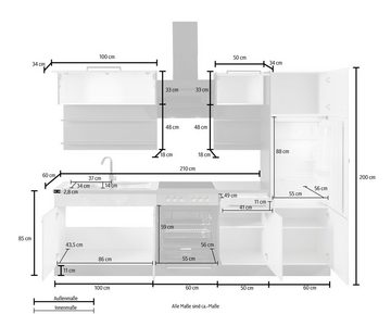 HELD MÖBEL Küchenzeile Tulsa, mit E-Geräten, Breite 270 cm, schwarze Metallgriffe, MDF Fronten