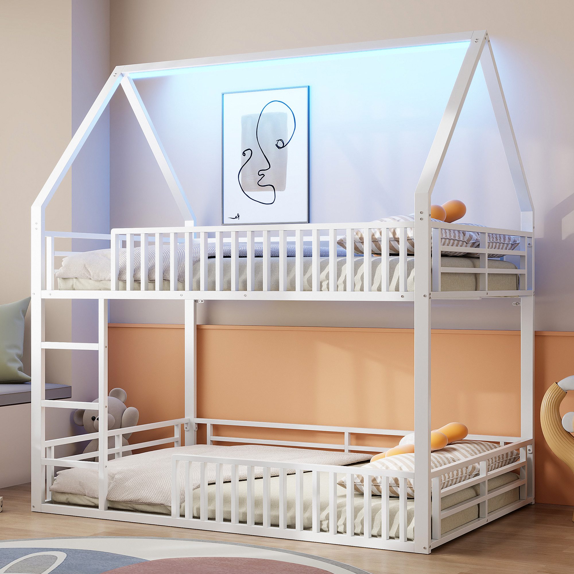 Merax Etagenbett mit LED-Beleuchtung (Hochbett Kinderhaus Hausbett, 1-St), günstig online kaufen