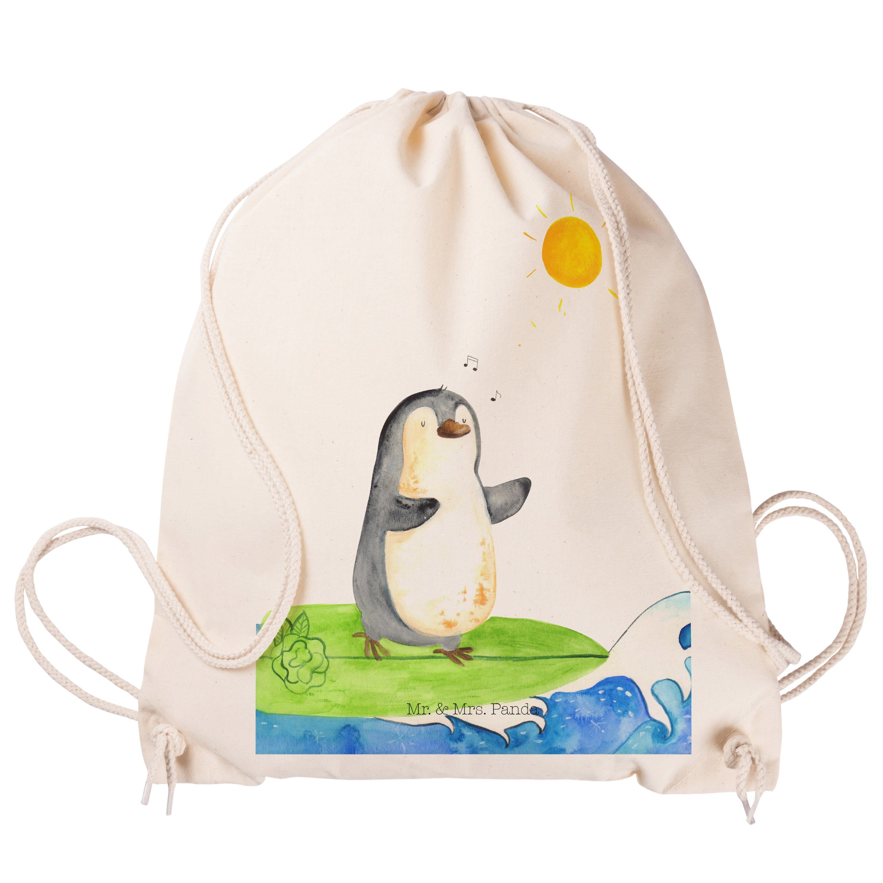 Tasche, - Turnbeutel, (1-tlg) Sportbeu Panda & - Surfer Sporttasche Mrs. Geschenk, Mr. Transparent Pinguin