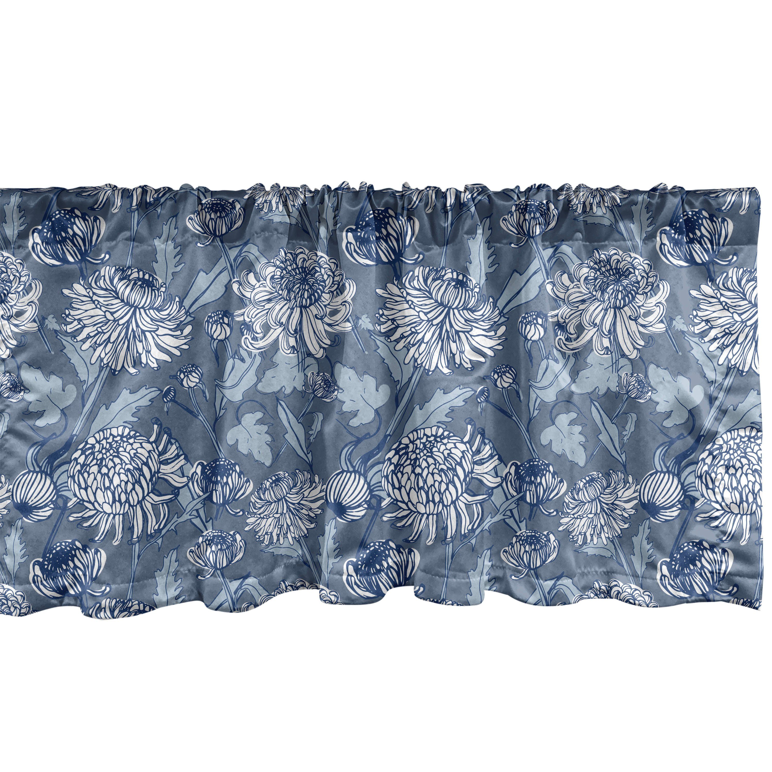 Scheibengardine Vorhang Volant für Küche Schlafzimmer Dekor mit Stangentasche, Abakuhaus, Microfaser, Blumen Skizze der Chrysanthemen