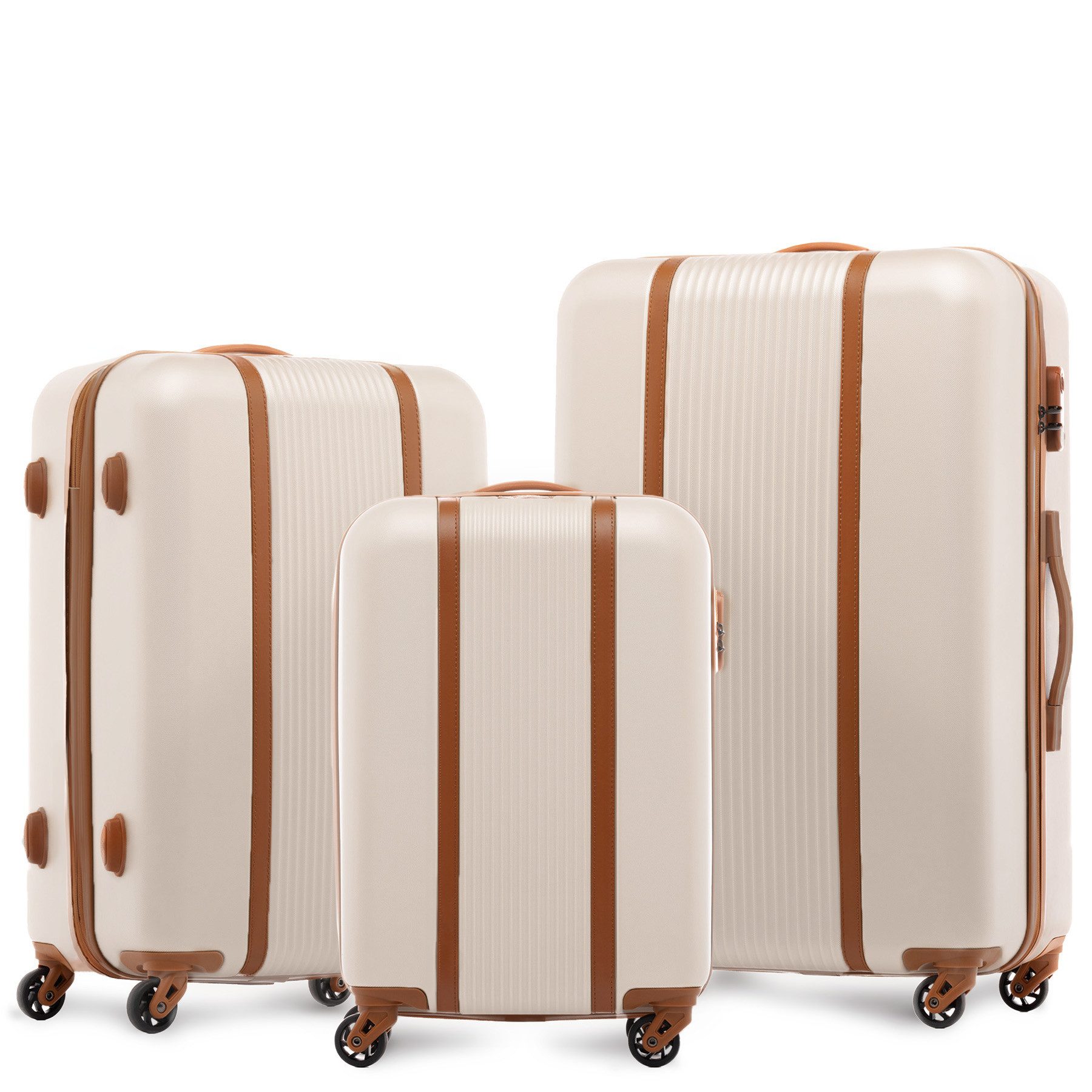 FERGÉ Kofferset Hartschale 3 teilig Koffer Set MILANO, 4 Rollen, (3er Kofferset stabil und leicht mit Zahlenschloß, 3 tlg., Hartschalen-Trolley Set 3 Größen Handgepäck Koffer M XL), Trolley 3er Koffer Set, Reisekoffer 4 Rollen, Premium Rollkoffer