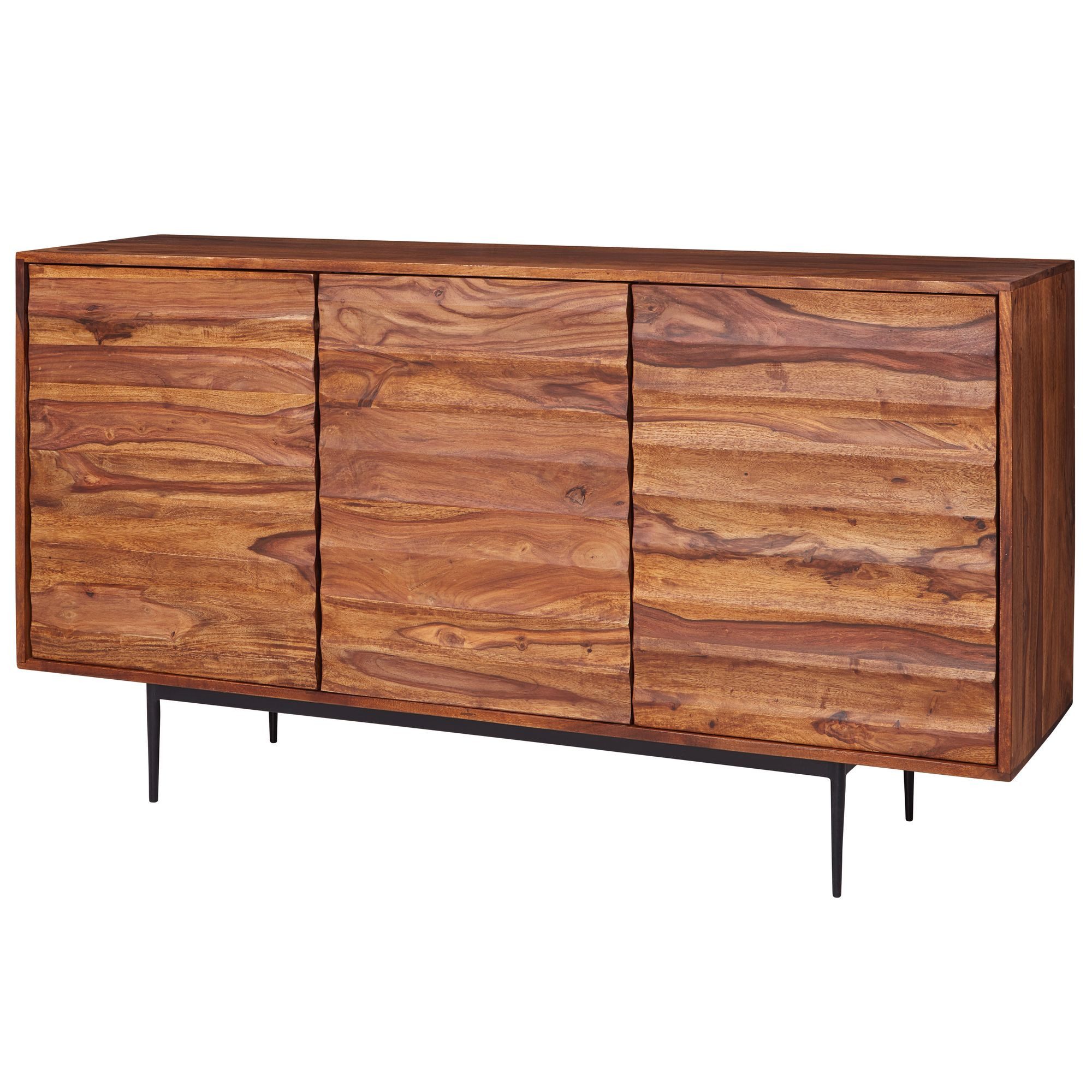 furnicato Sideboard Massivholz Walnuss Finish 150x81x41 cm Braun (1 St), Push-to-Open Anrichte mit 3 Fächern für dein Wohnzimmer