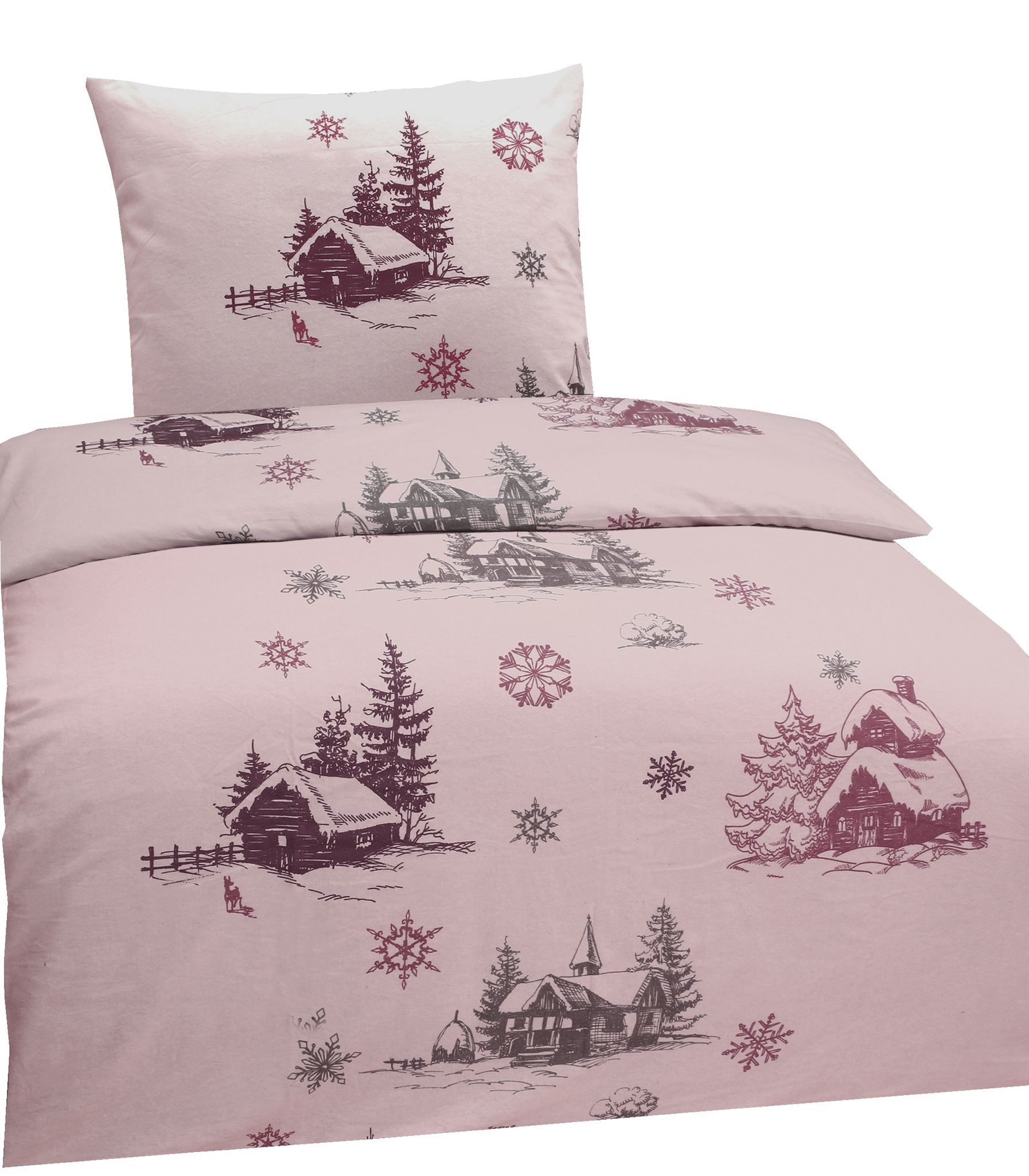 JACK Bettwäsche 135x200cm Winter Dream Rosa, Biber, 2 teilig, romantisches günstig online kaufen
