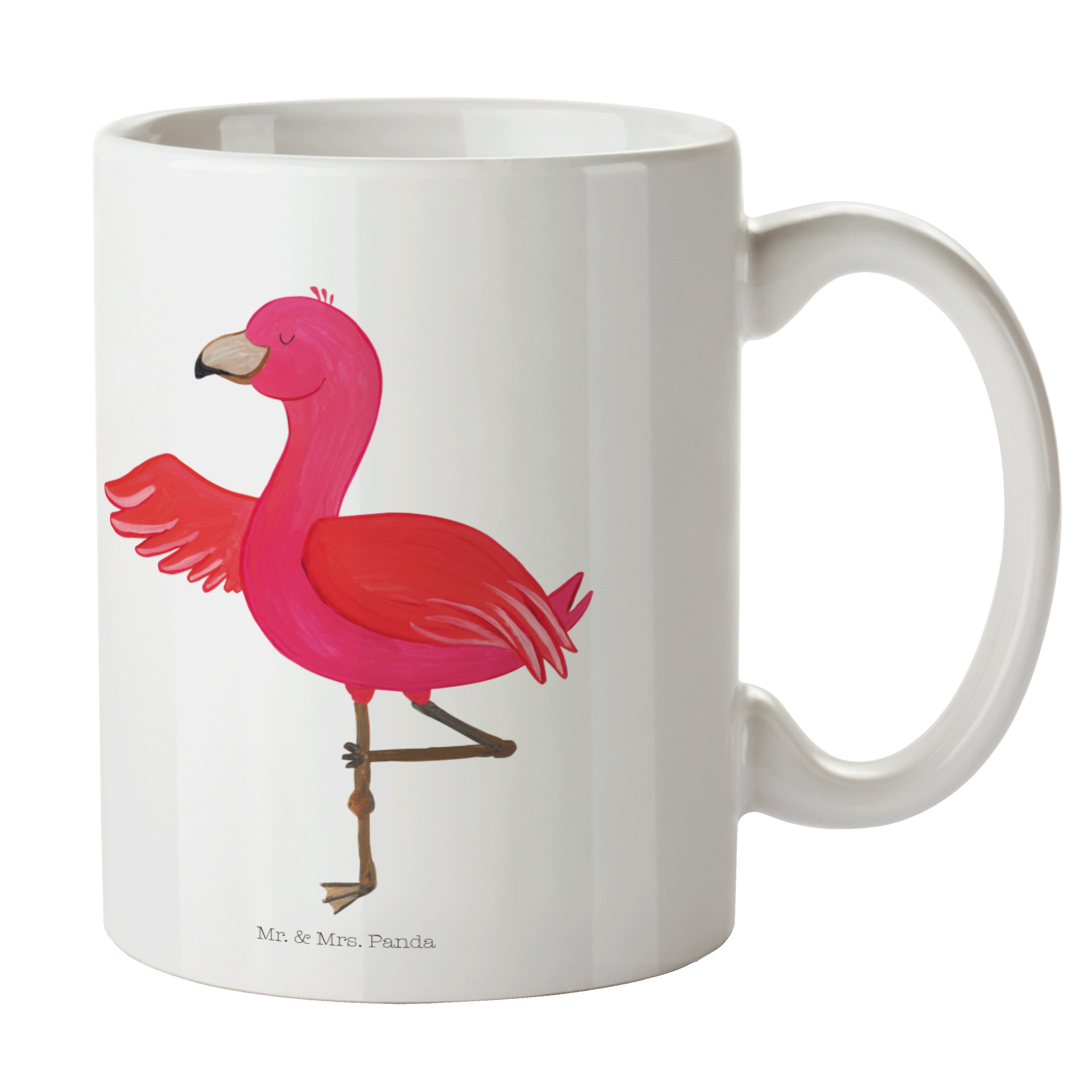 Mr. & Mrs. Panda Tasse Flamingo Yoga - Weiß - Geschenk, Entspannung, Yoga Urlaub, Tasse, Tee, Keramik