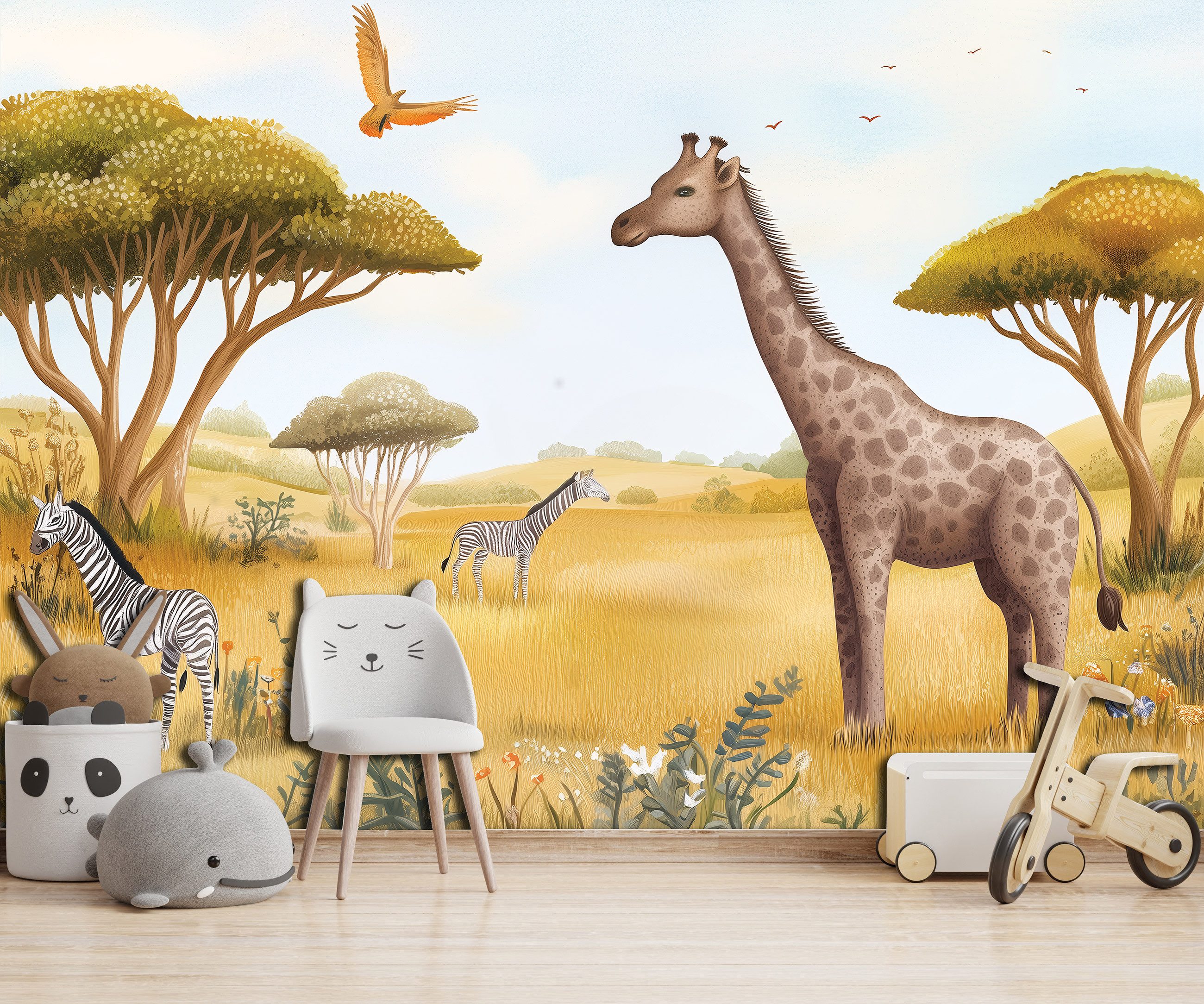 Wallarena Fototapete Tiere Bäume - Mehrfarbig - Kinder - Vlies - Schlafzimmer, glatt, (2 St), 100x70cm