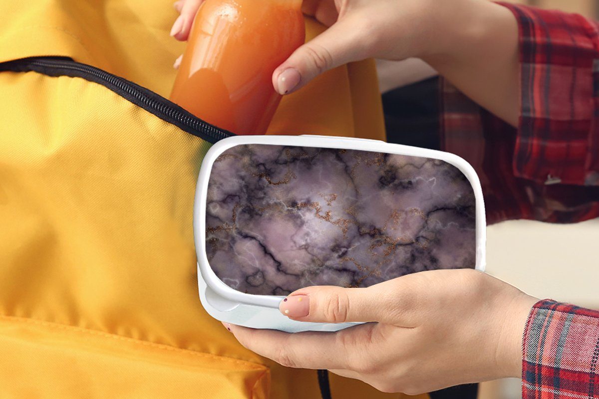 MuchoWow Lunchbox Achat - - Mädchen Steine Edelstein-Mix, Jungs Brotbox Abstrakt weiß Brotdose, und für Erwachsene, für und - (2-tlg), Kunststoff, Kinder