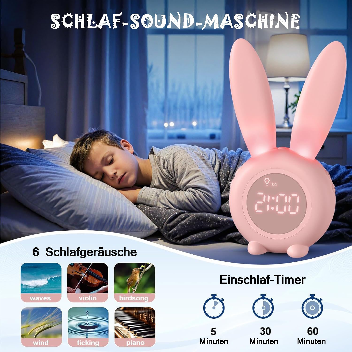 zggzerg Glockenwecker Kinder Lichtwecker Cute Rabbit günstig online kaufen