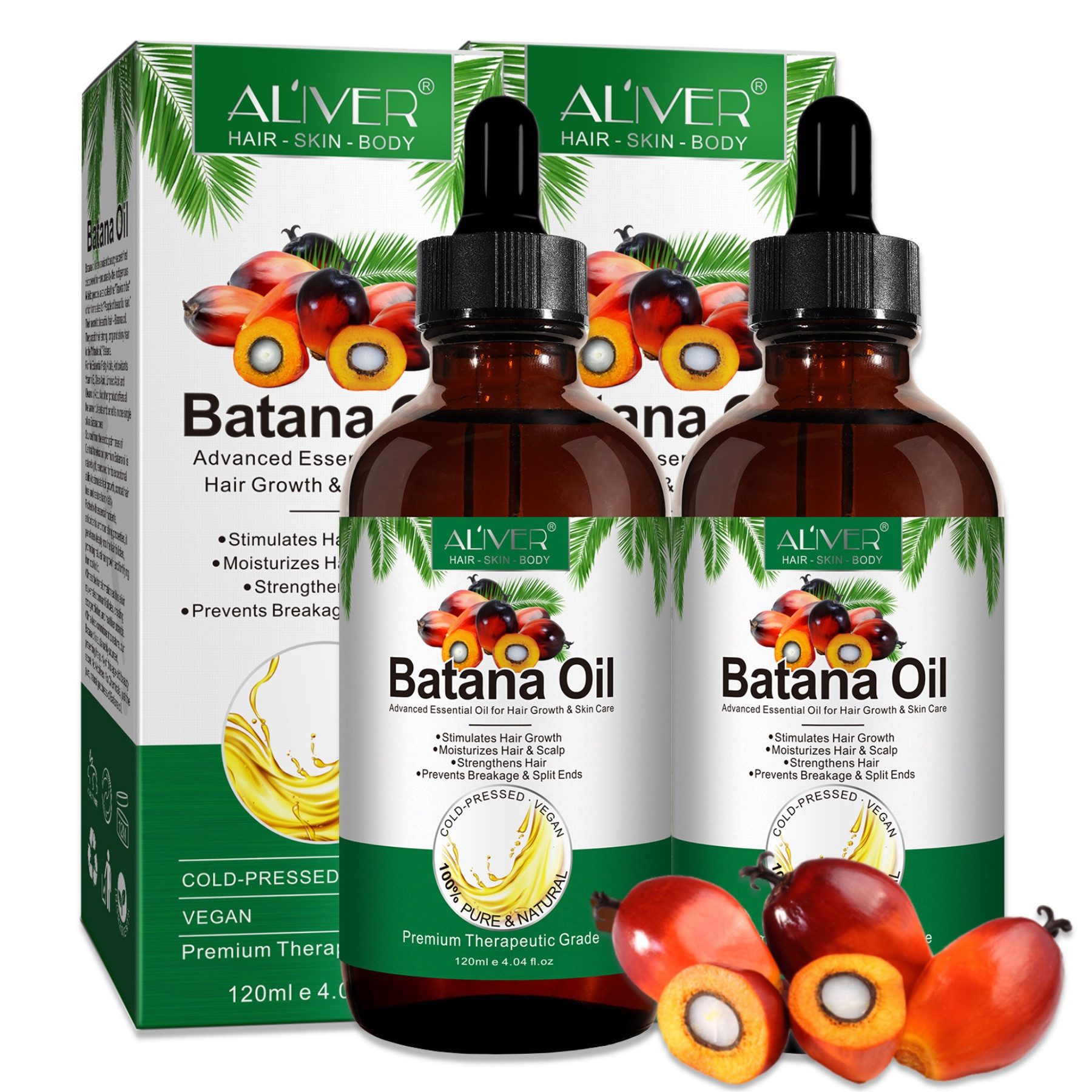 ALIVER Haaröl Batana Öl für Haare Haarwachstum Gesicht Haut Nägel Vegan 120ml, 2-tlg., 100% natürliche Inhaltsstoffe, Alkoholfrei, Ammoniakfrei