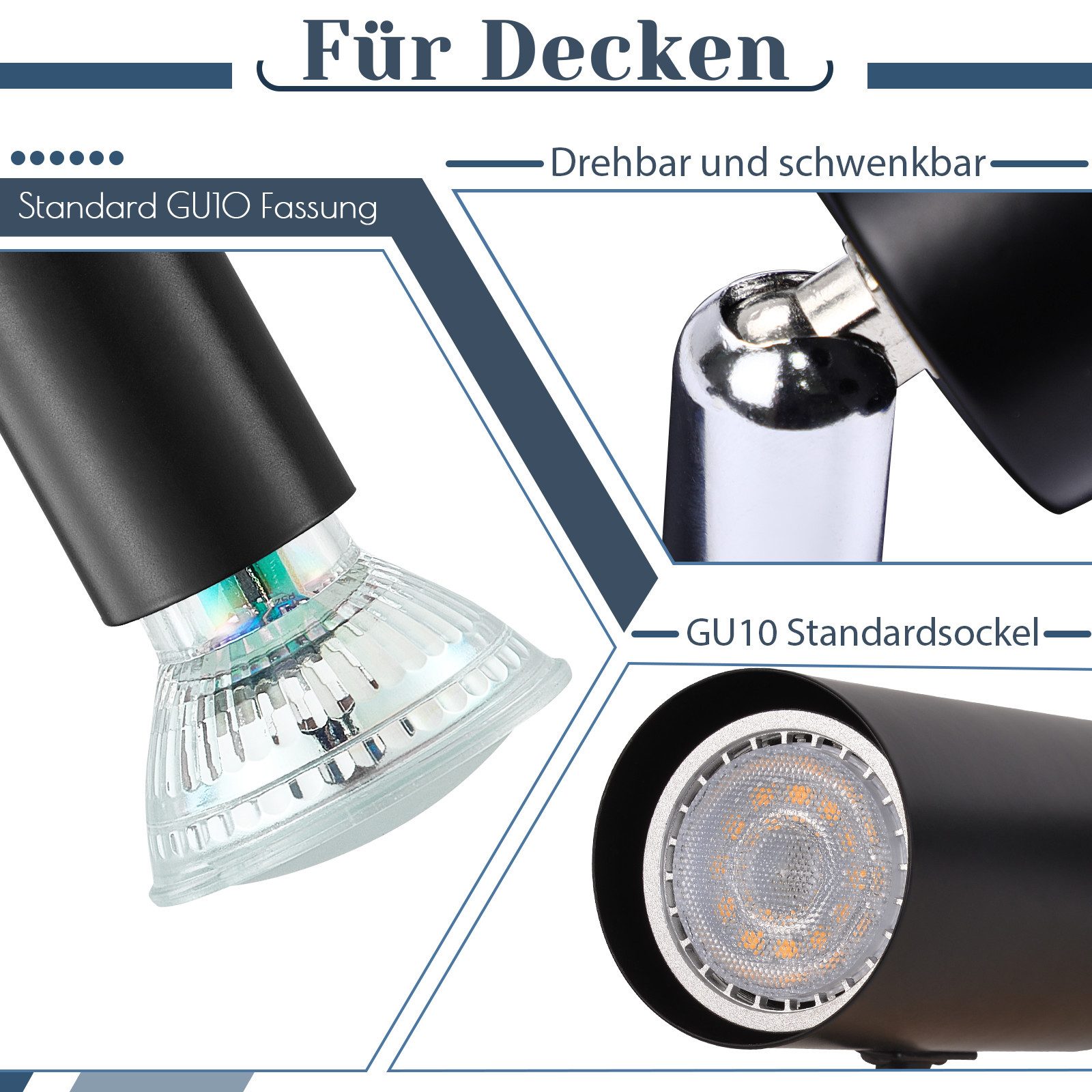 Zmh Faretto Da Soffitto Neri 3 Luci GU10 Moderni Rotondi Orientabili 350° Per Cucina Corridoio Soggiorno Senza Lampadina