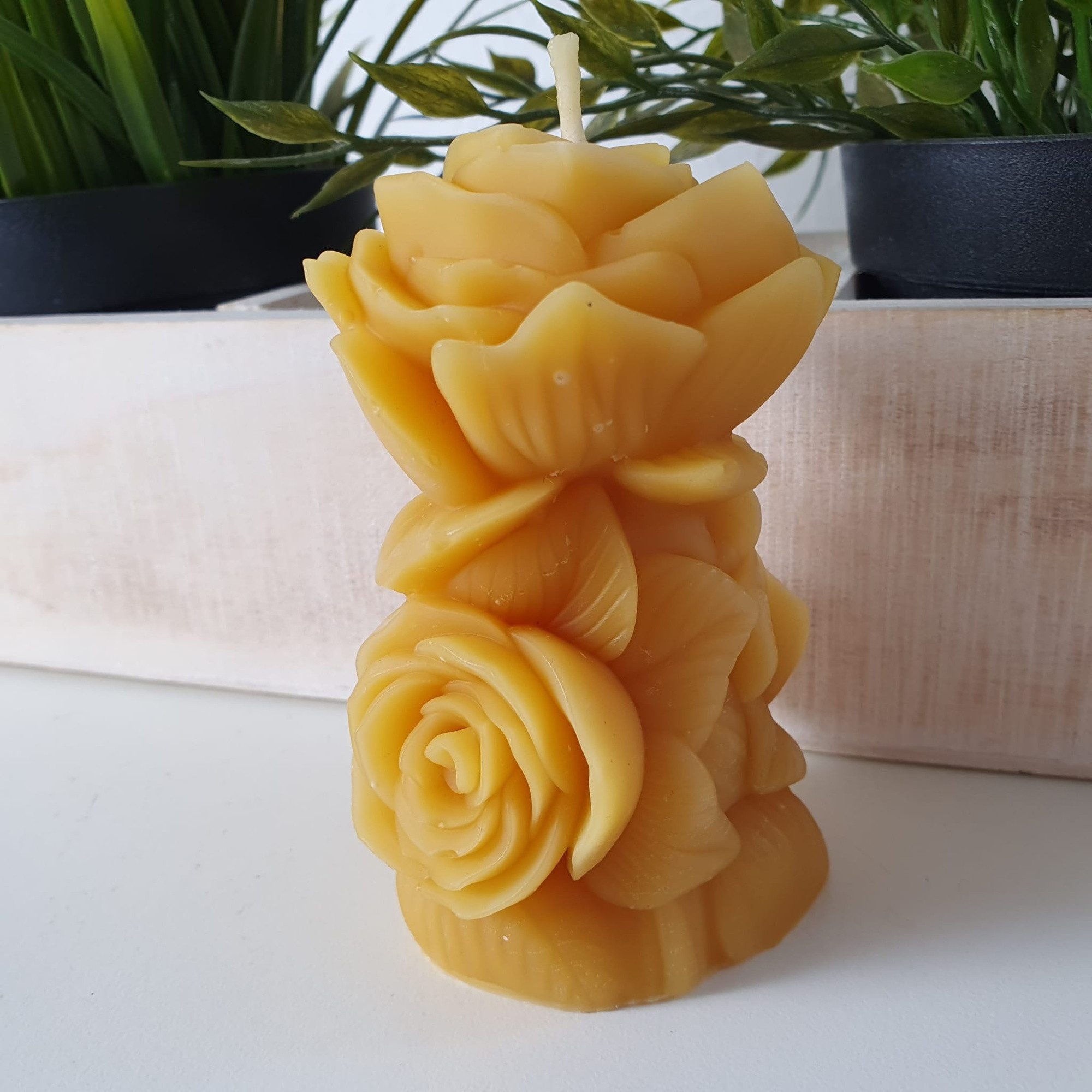 Aspinaworld Bienenwachskerze Rosenkerze Buschform 9 cm – Kerze aus Bienenwachs