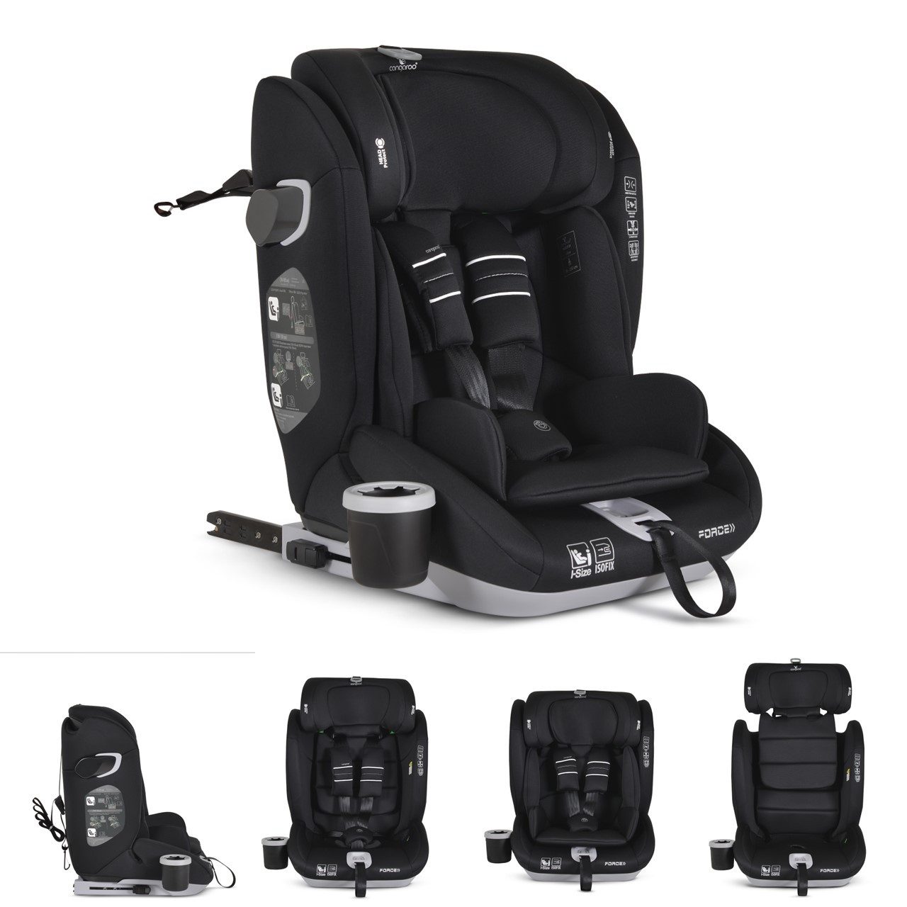 Cangaroo Autokindersitz Kindersitz Force i-Size 76-150, ab: 1.25, bis: 12, Isofix, Getränkehalter, Top Tether