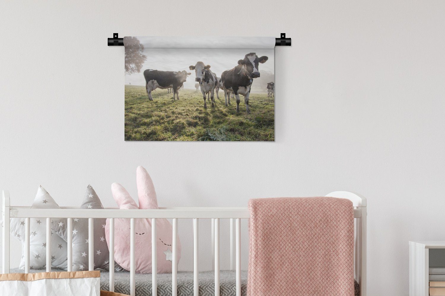 Kinderzimmer Schlafzimmer, - MuchoWow - Gras für Kühe Wandbehang, Wanddekoobjekt Wanddeko Wohnzimmer, - Licht Tiere, Kleid,