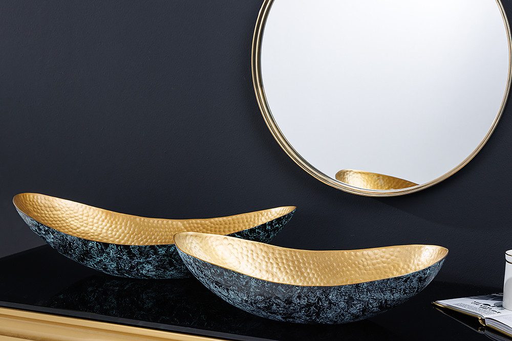 riess-ambiente Dekoschale ABSTRACT ORIENT 55cm gold (Set, 2 St), Wohnzimmer · Esszimmer · Schmuckschale · Metall · Handmade