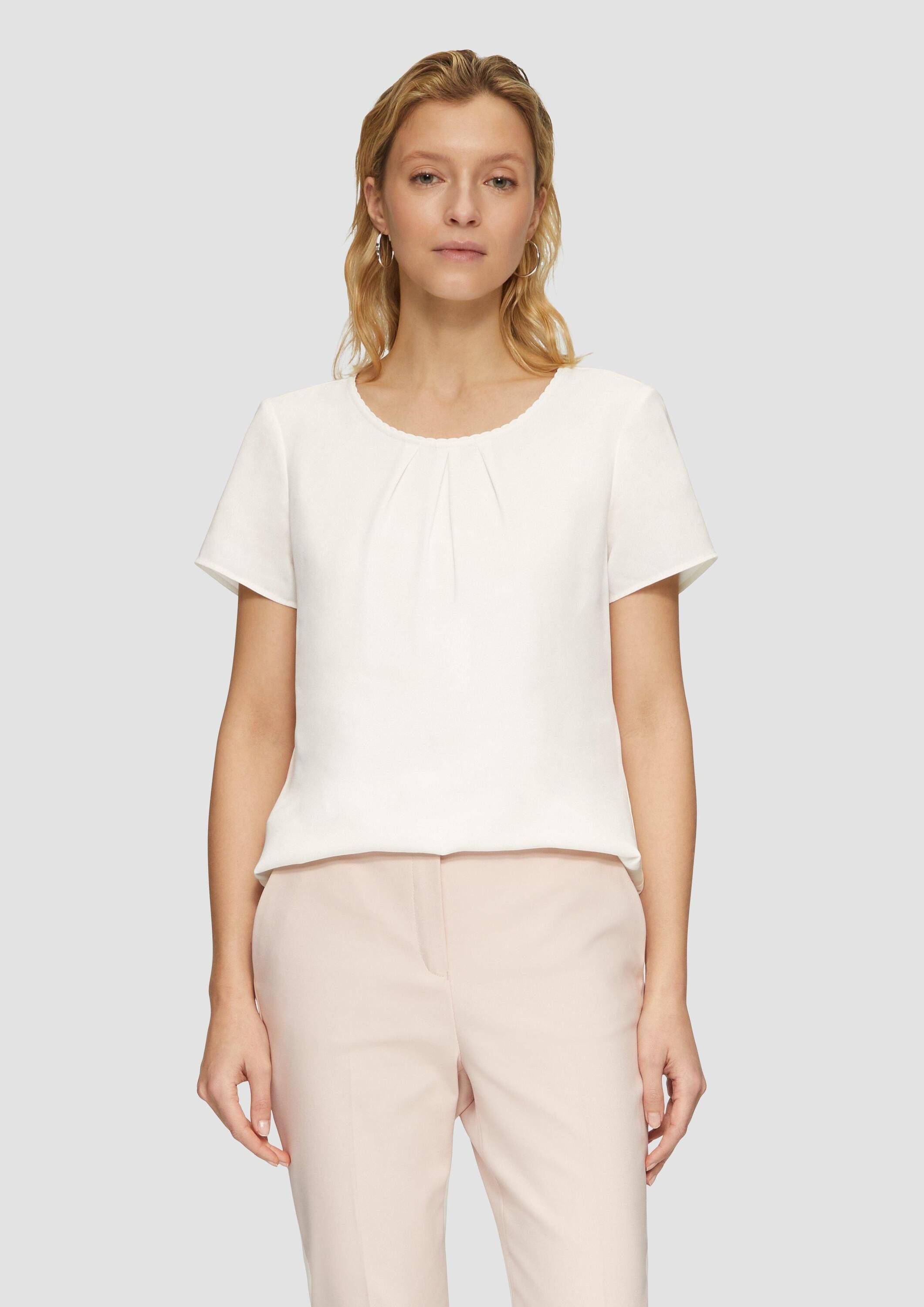 Kurzarmbluse Bluse Kurzarmbluse aus Crêpe mit Schmuckkante