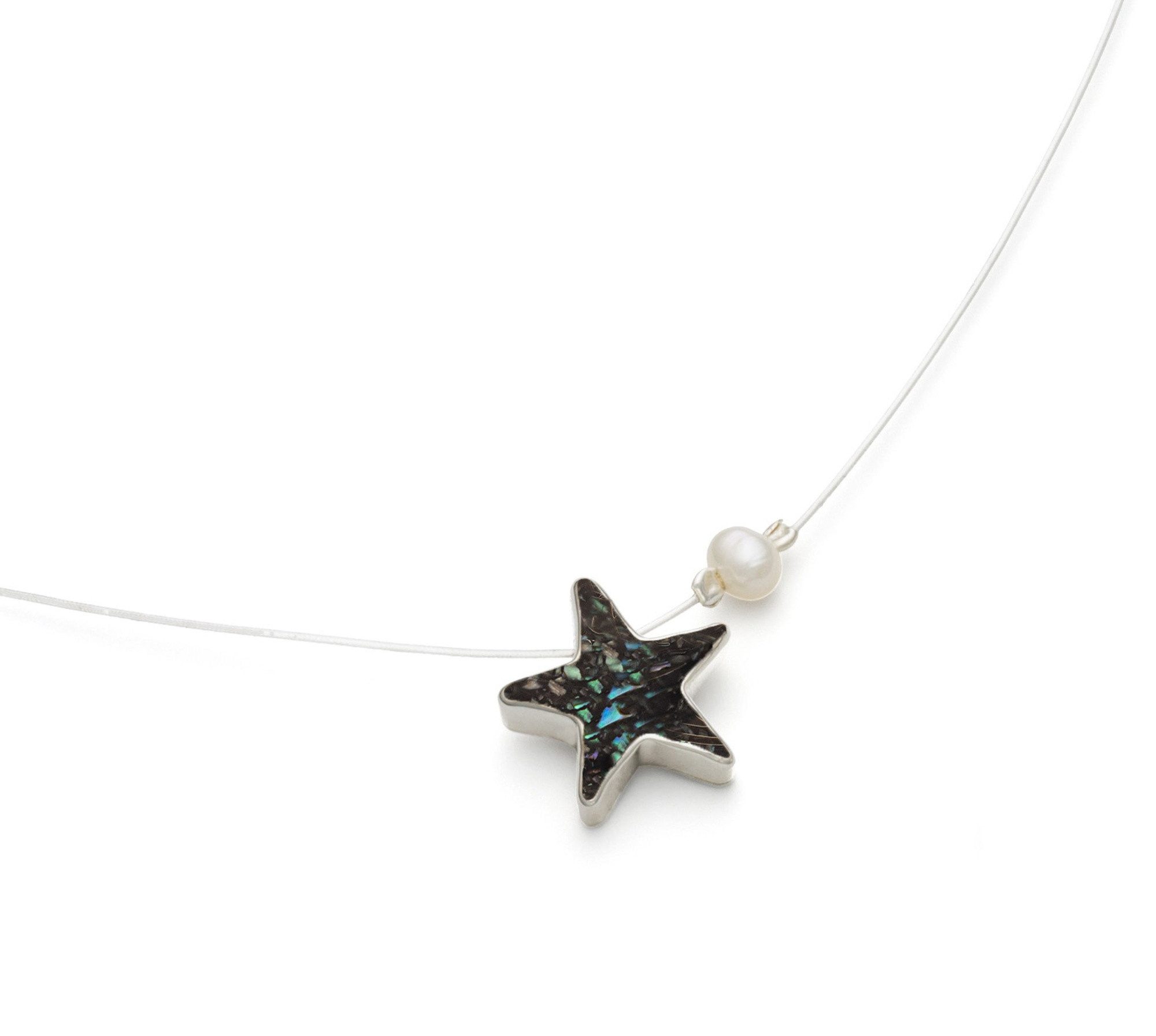 DUR Kette mit Anhänger Halskette Seestern K3073 925 Silber Seeopal Perle 42 cm, maritime Damenkette